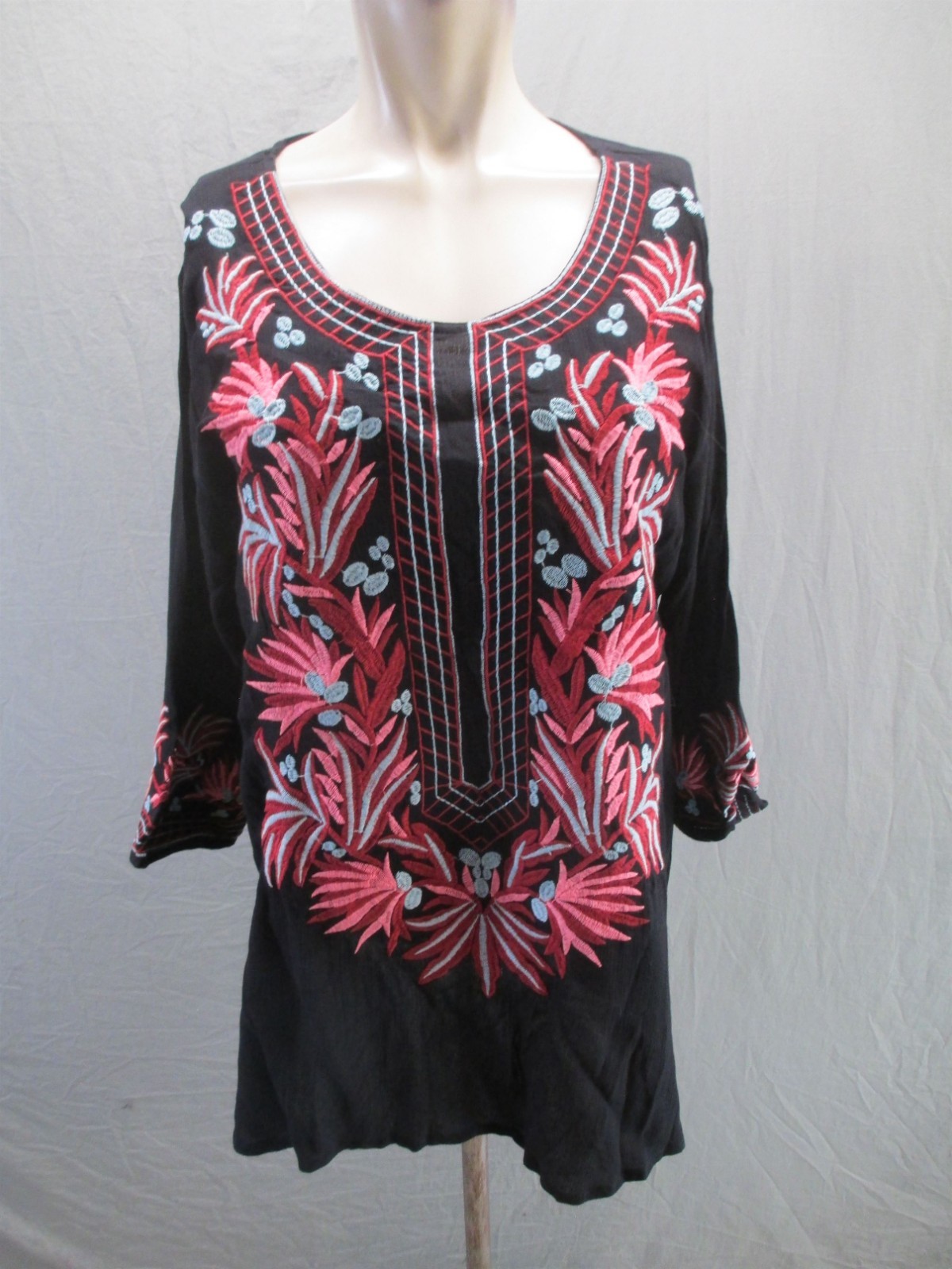 Cute Options Size M Womens Multicolor Floral Embroidered Casual Boho Tunic 217