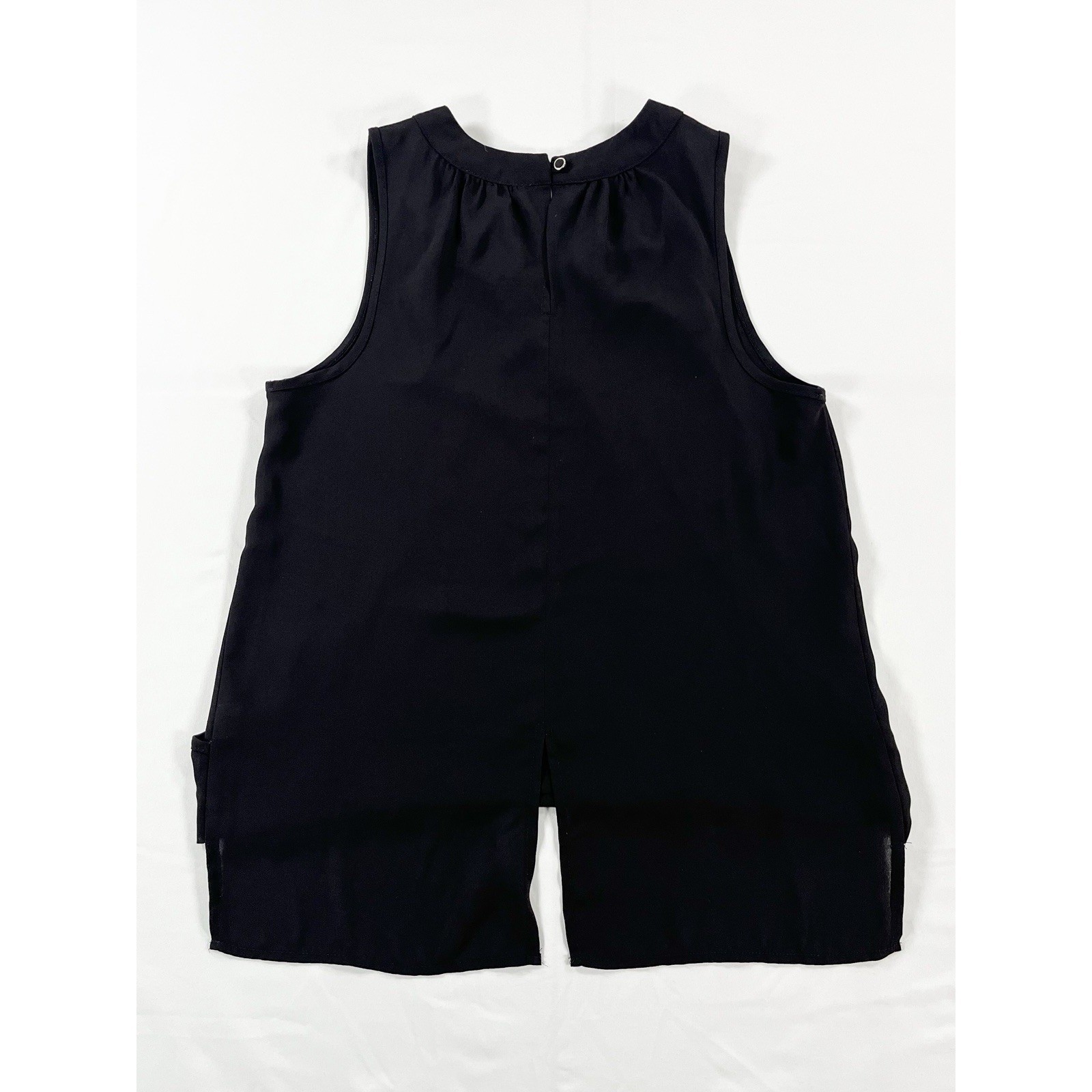 Monteau Blouse Womens S Black Sleeveless Faux Wrap Asymmetrical Hem Pleated Top
