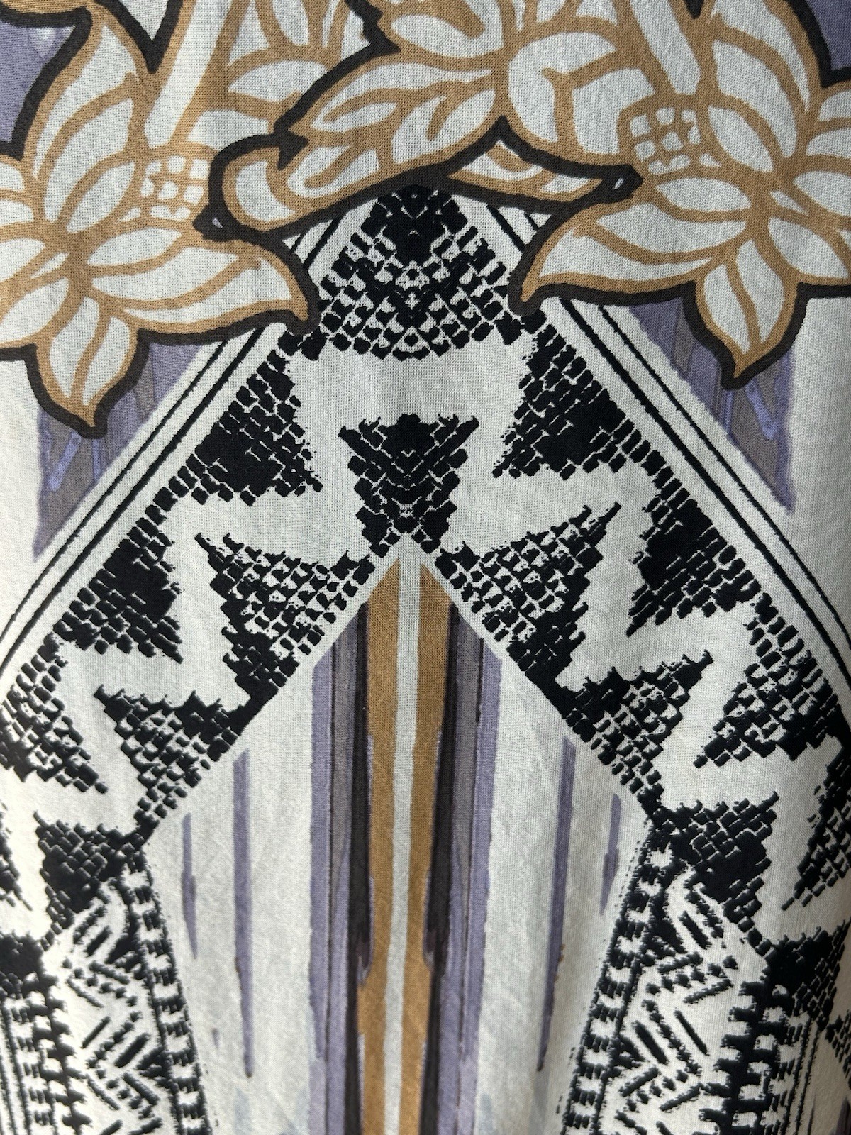 Hale Bob Silk Top Blouse Medium Multi Print Beaded Embellished Artsy Boho EC