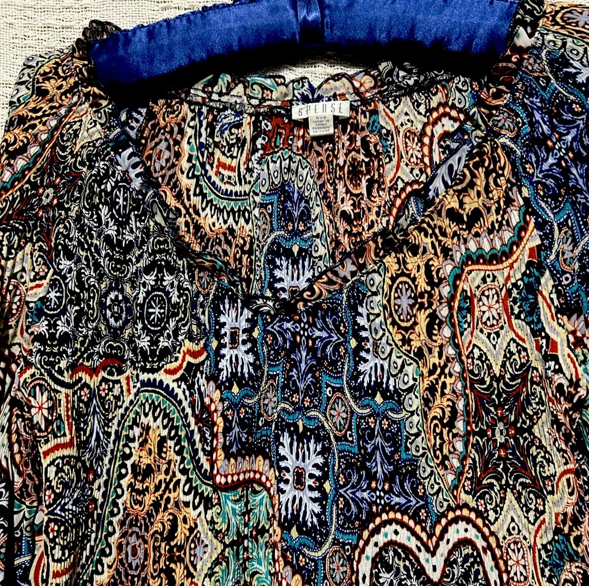 Spense Top S Cute Silky Paisley Print Pleated Babydoll Shirt Blouse Size Small