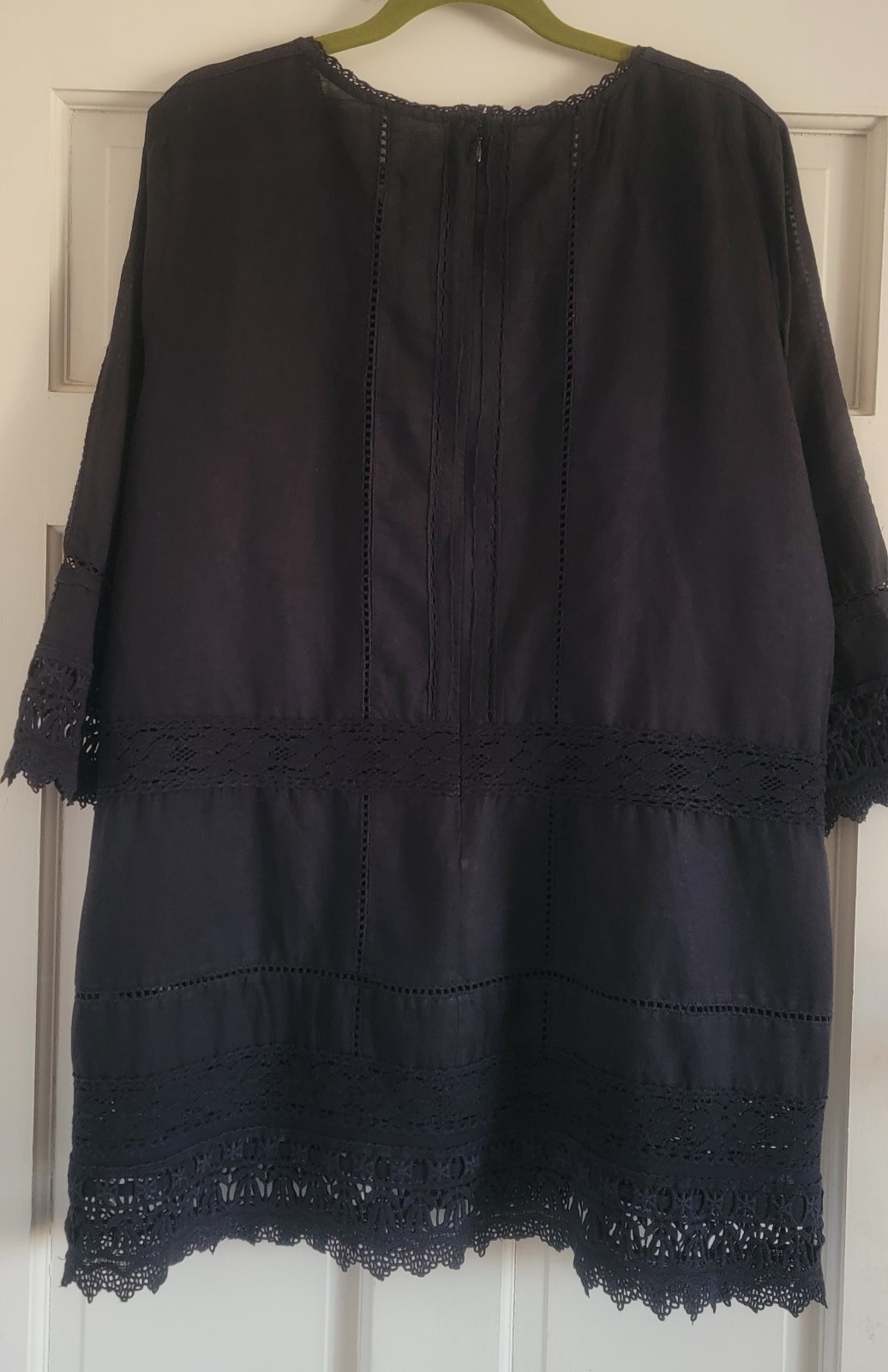 Peruvian Connection Victorian Tunic Top Black L / XL linen cotton lace $189