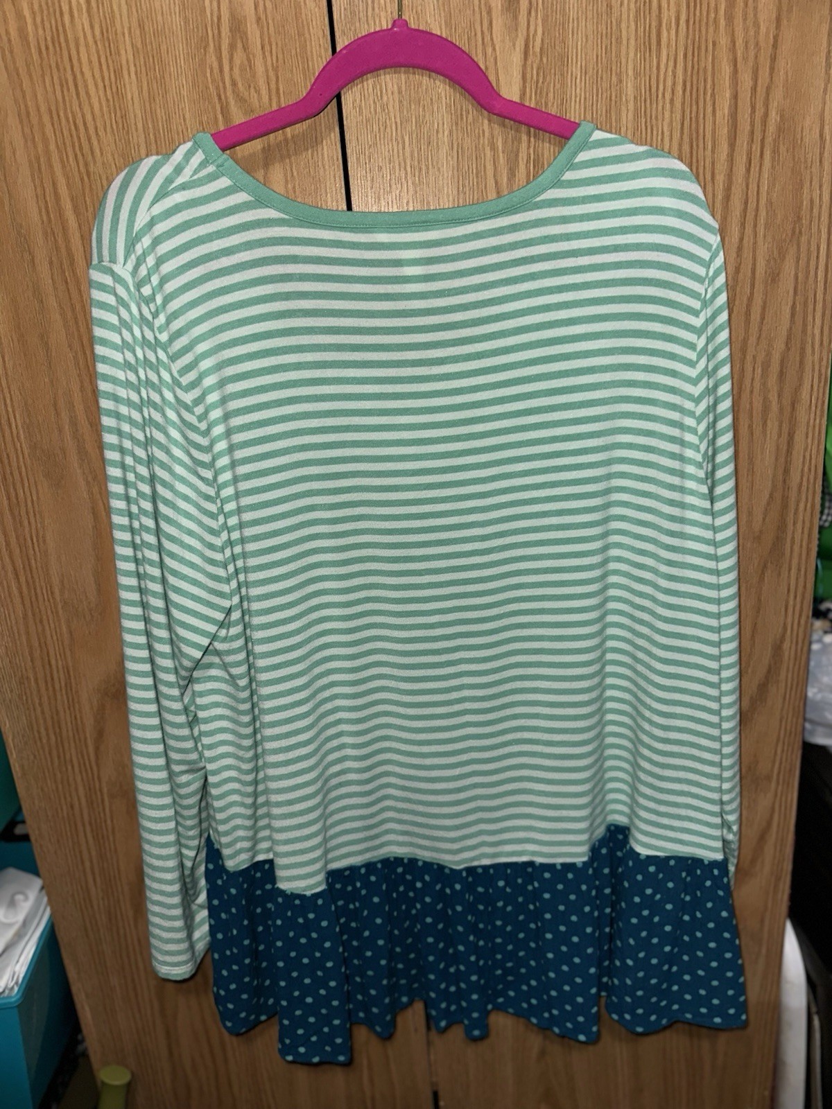 Matilda Jane Womens XXL Striped Knit Scoop Neck 3/4 Length Sleeve Top Ruffle Hem