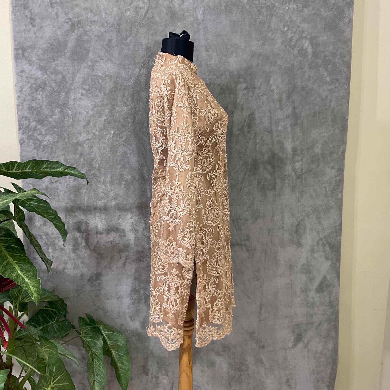 Vintage Ao Dai Long Top Embroidered seed pearls & sequin Side Slits home made.