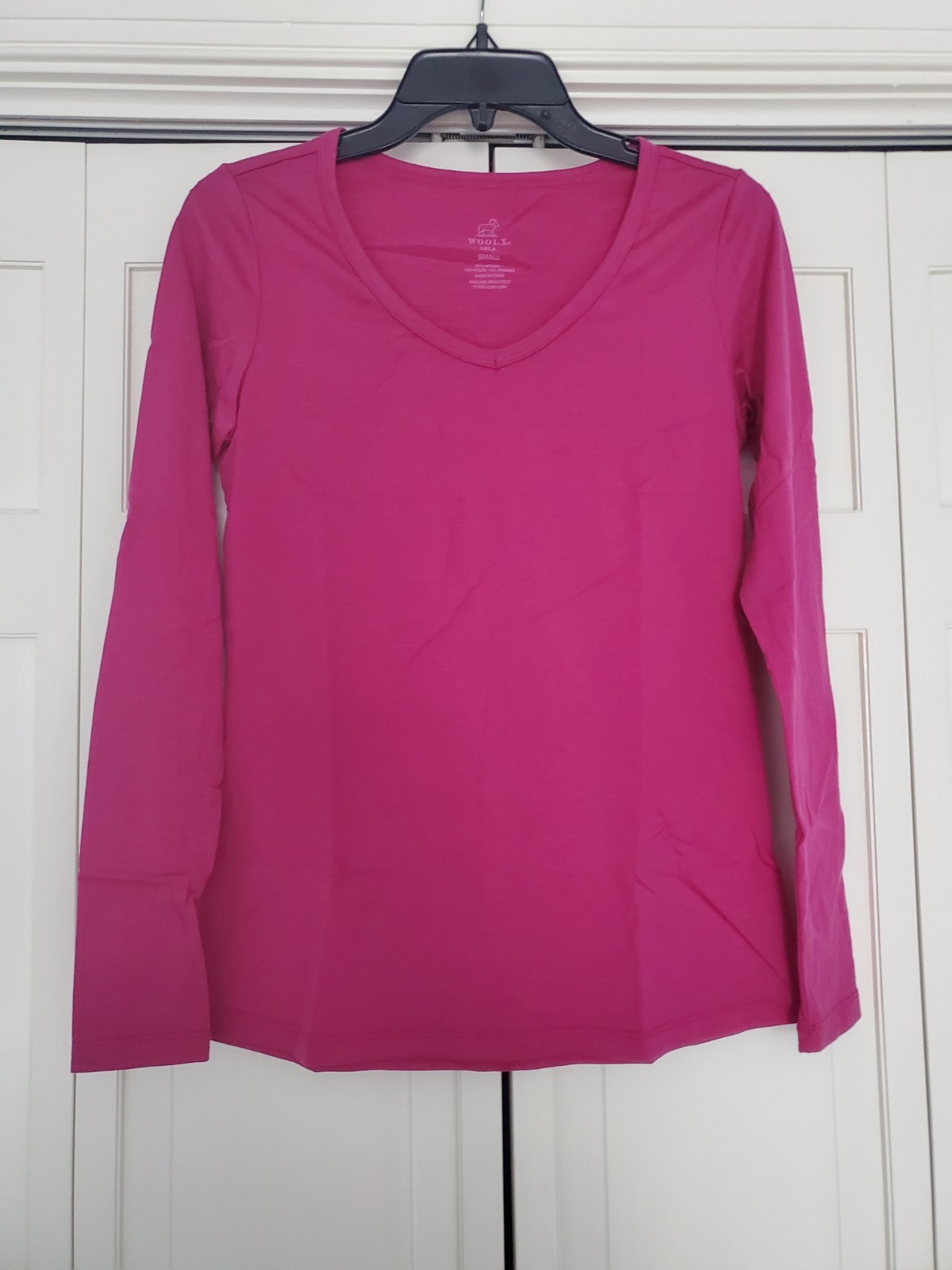 Woolx Layla Merino Wool Blend V Neck Long Sleeve Top Small Berry Punch New