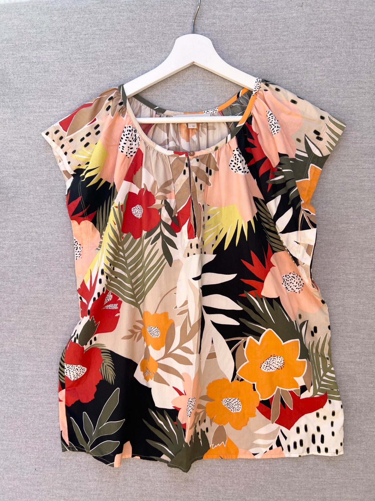 Loft Women’s Large Tropical Floral Short Sleeve Boxy Fit Blouse
