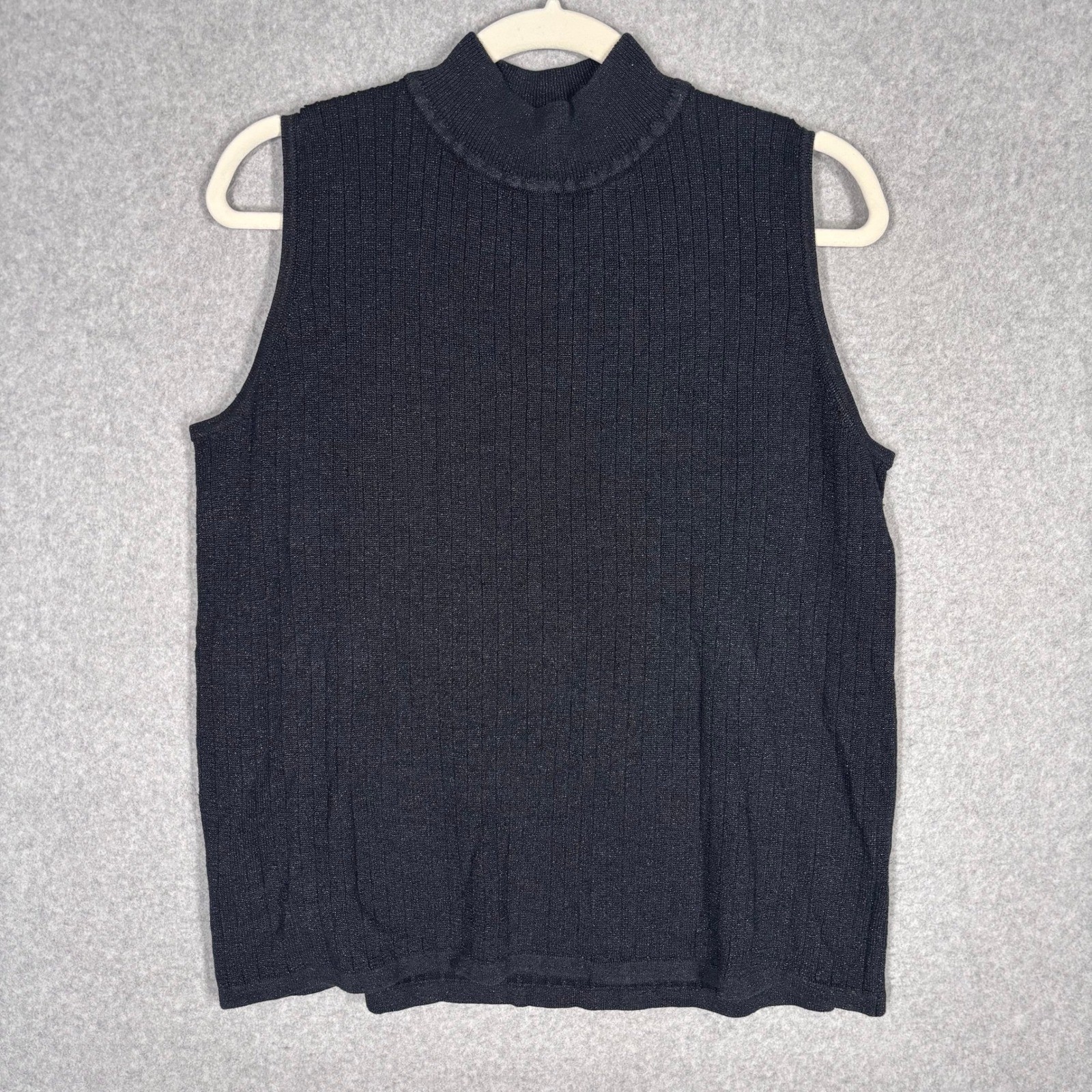 Vintage Studio Works Silk Knit Shell Top 1X Black Metallic High Mock Neck Shiny