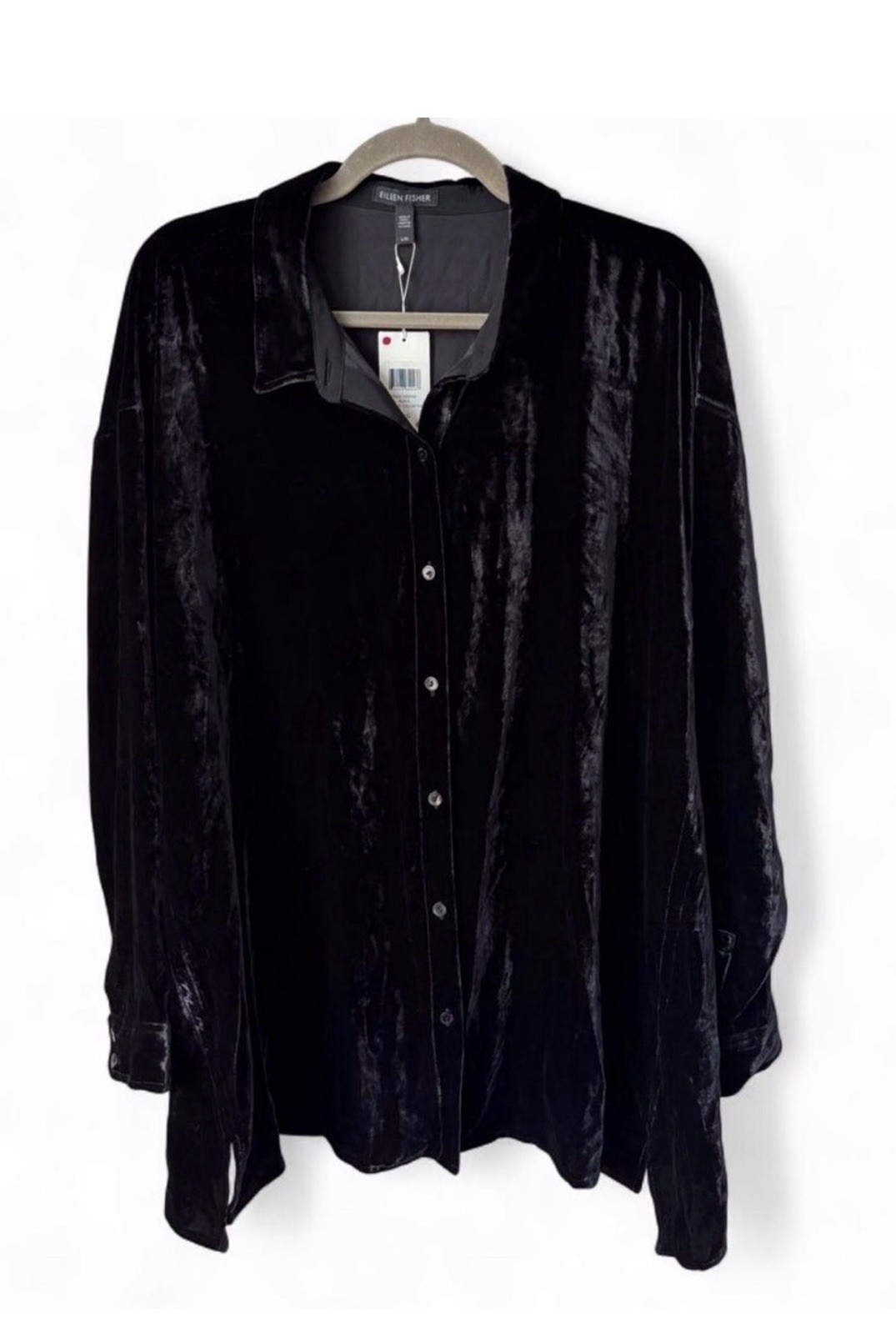 NWT Eileen Fisher Black Velvet classic collar shirt size L