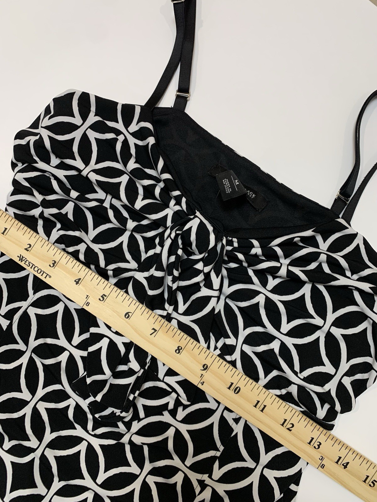 WHBM Black & White Geometric Sweetheart Bow Cami Top M Quiet Luxury Dainty
