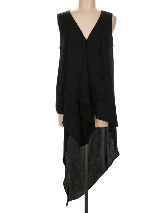 NWT BCBG MAXAZRIA SIZE S Cyprien Black Satin Ruffle Asymmetric Hi-Low Top