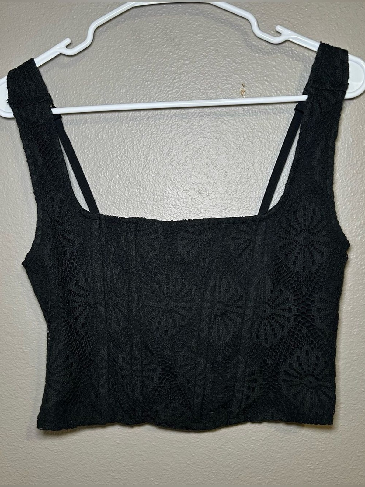 NEW American Eagle Black Square Neck Lace Cropped Corset Top Women’s Size Medium