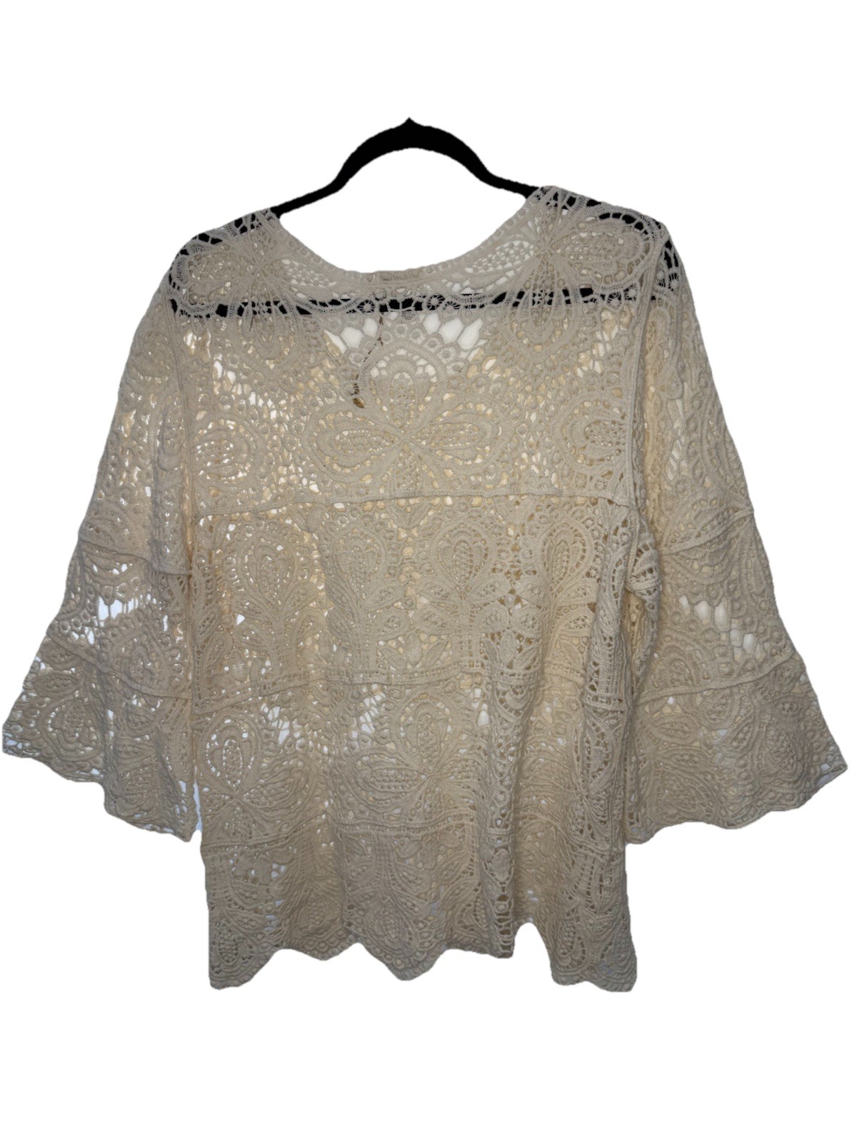 World Market 3/4 Sleeve Crochet Lace Natural Women’s Blouse Size S/M Summer (B1)
