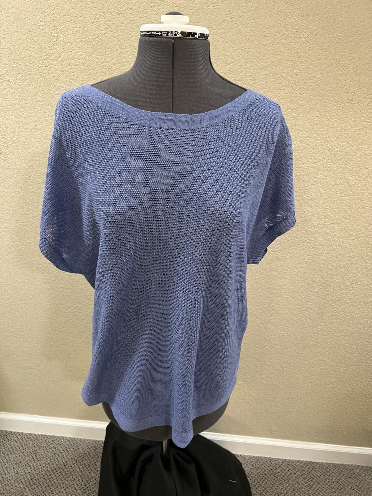 Eileen Fisher Periwinkle Blue Organic Linen Bateau Neck Box Top S/P for Women