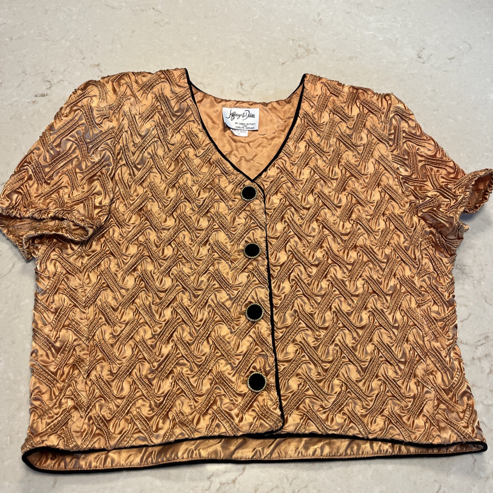 Jeffrey & Dara By Linda Hutley And Evelyn Socias Gold Pucker Top Vintage Sz 14
