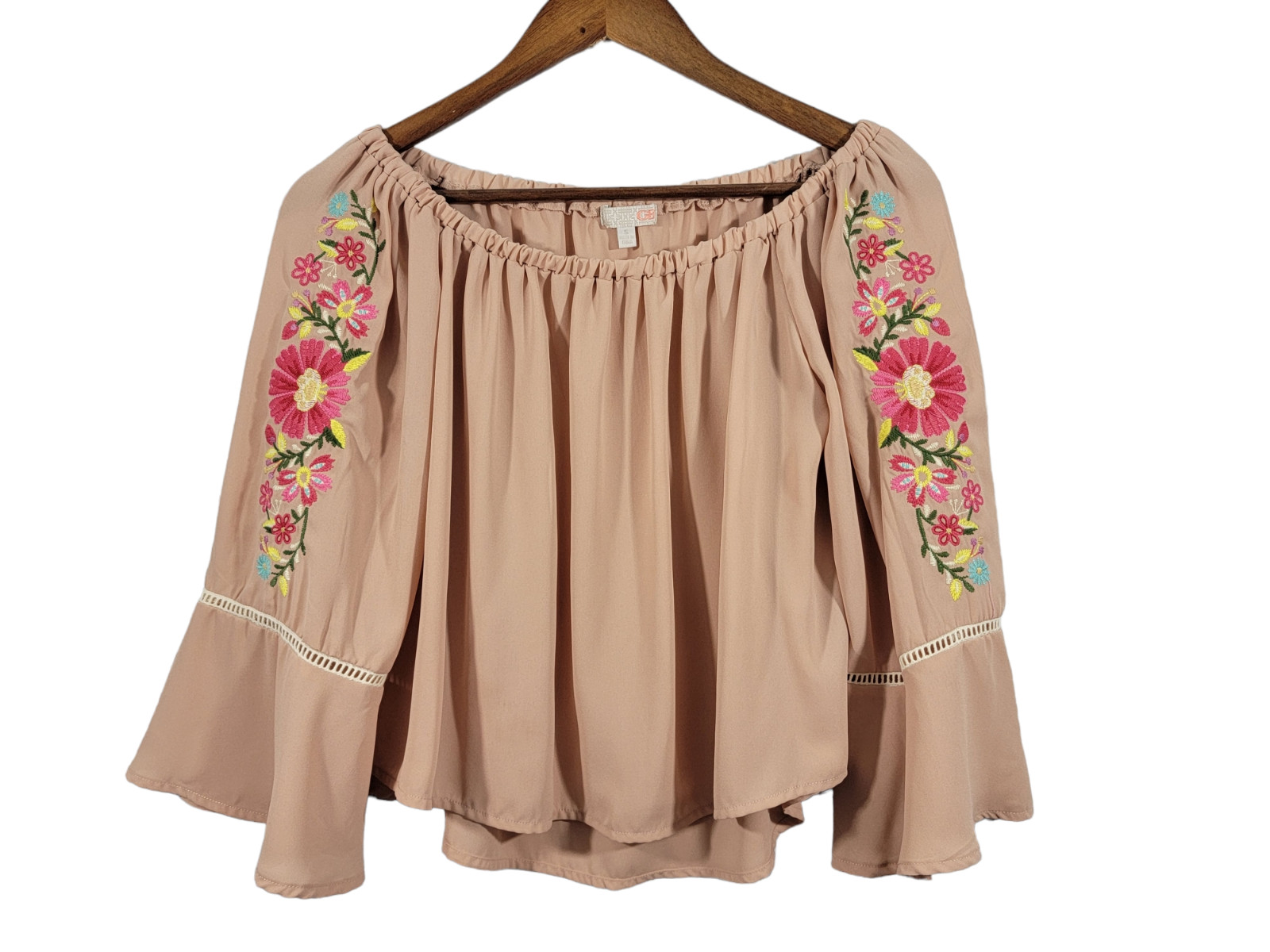 Gianni Bini Women’s Size Small Crop Embroidered Floral Boho Top Balloon Sleeve