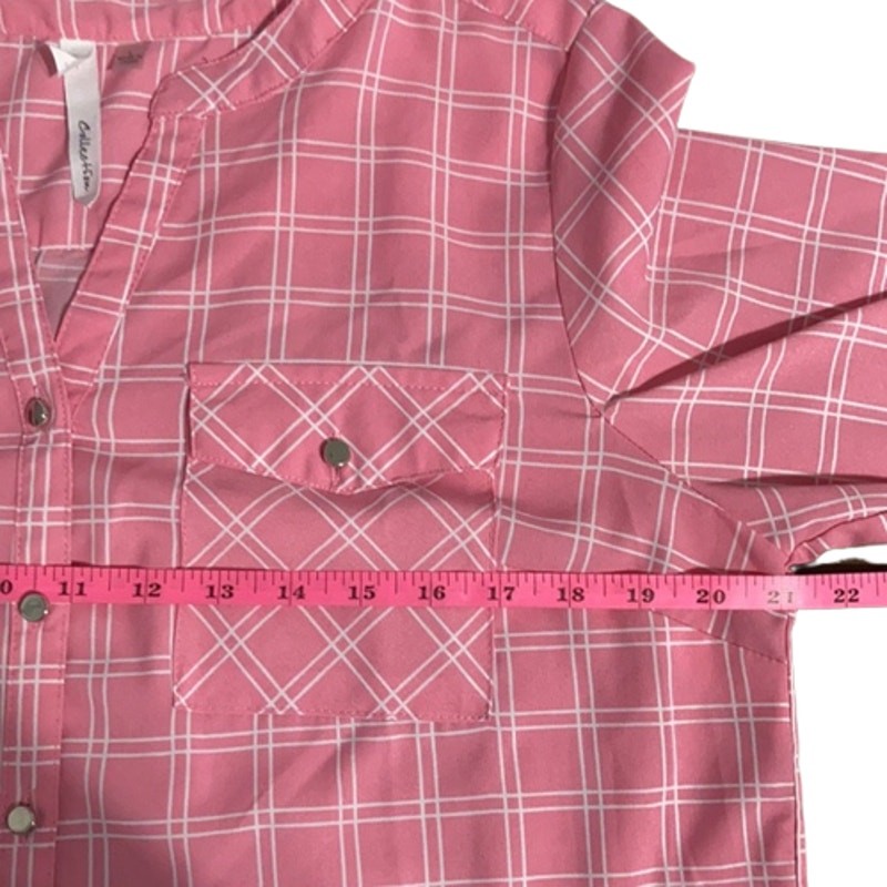 NY Collection Pink 3/4 Long Sleeve Plaid Button Front Top Size Large