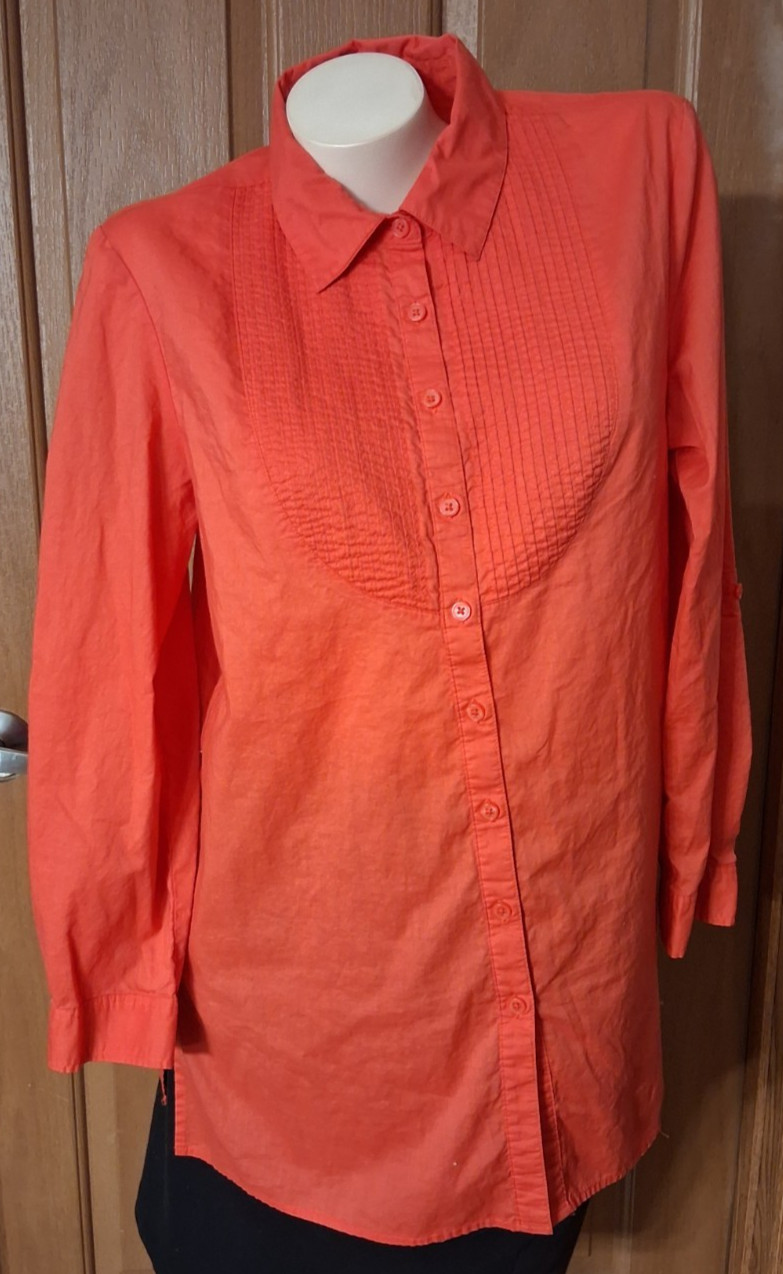 White Stag Orange Blouse Pintuck Yoke Roll Tab Long Sleeves Misses L (12/14)