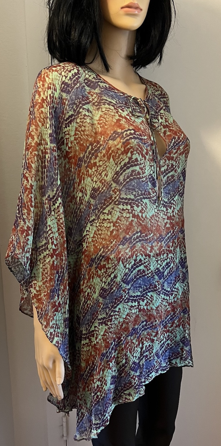 VIX By Paula Hermanny Colorful Snake Print Silk Organza Tunic Sz Medium