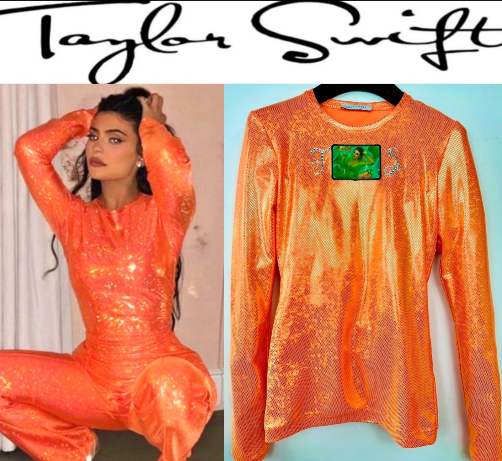 Saks Potts 2019 Orange Shimmer Top Jacket 1 2 Shirt Taylor Showgirl Patch S M