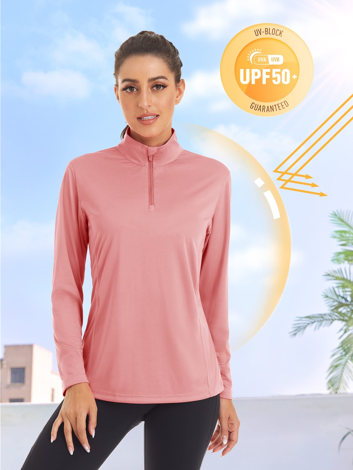 UPF50+ Women’s UV Shirts 1/4 Zip Long Sleeve Quick Dry Sun/UV Block Casual Shirt