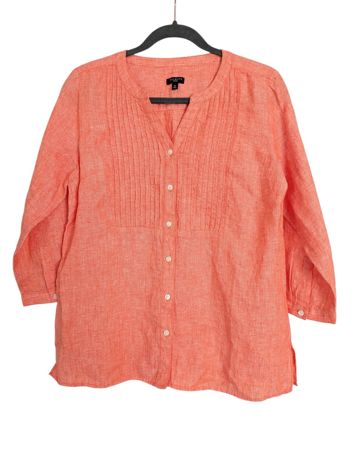 Talbots Linen Tunic Top Women Size S P Soft Orange Beachy Coastal Relaxed Fit