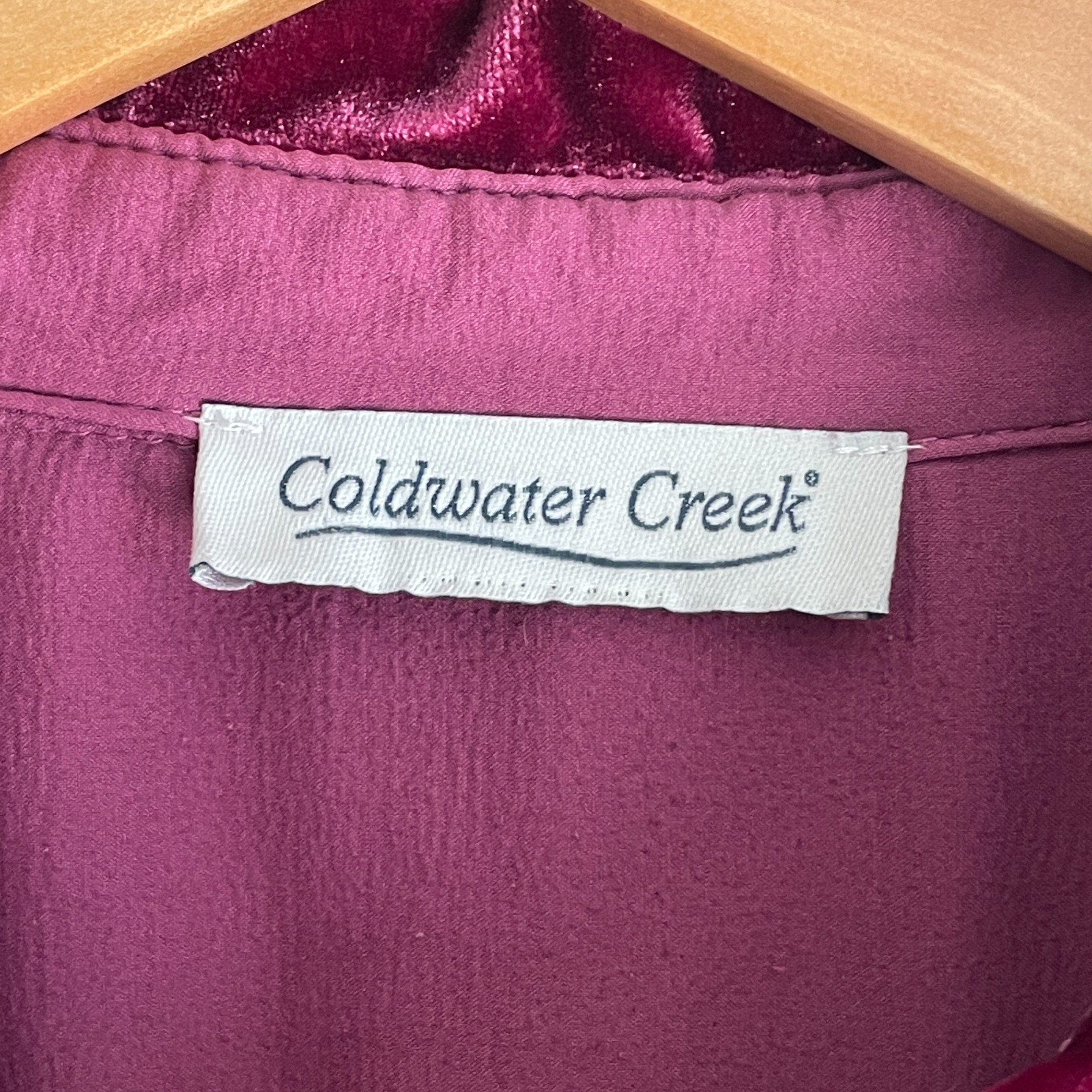 Vtg Coldwater Creek Blouse XL Pullover Velvet Magenta Victorian Goth Romantic