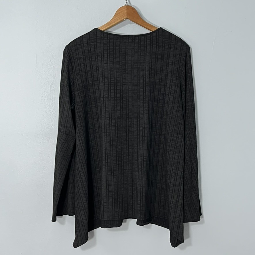 AB Studio Knit Top Women XL Black Heather Bell Sleeve Faux Lace Up Neckline