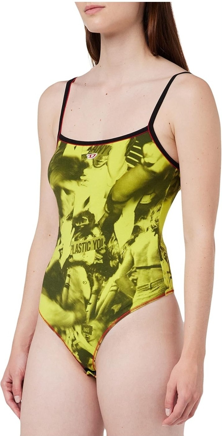 Diesel Women’s Ufby-taish Bodysuit Punk Camo Acid Yellow Size Large