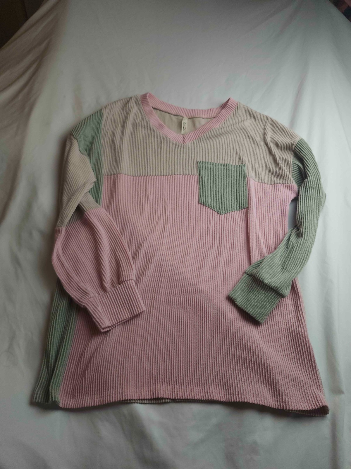 Celeste Top Womens S Colorblock Waffle Knit Thermal Cozycore Streetwear Pocket