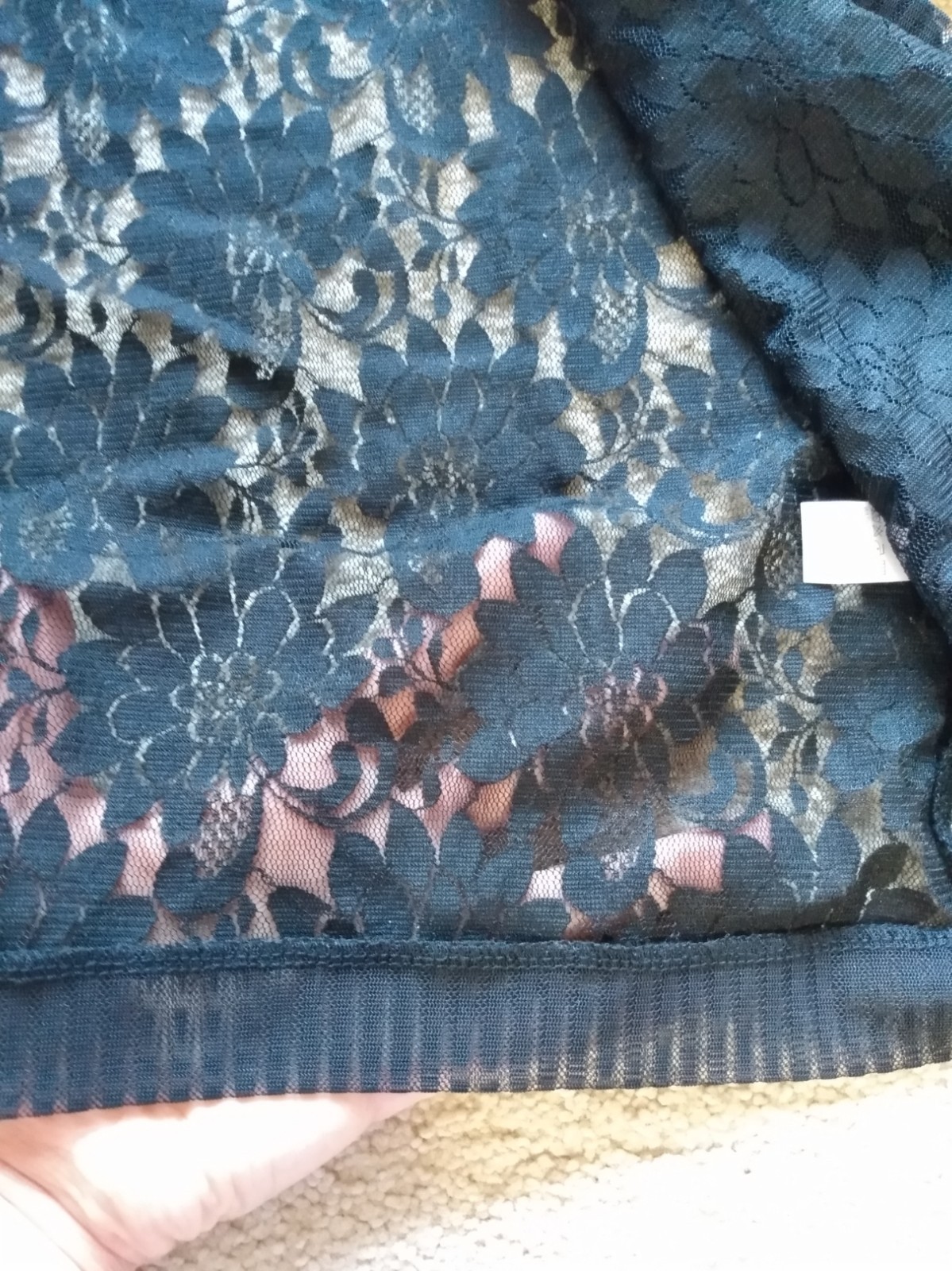 Black Floral Lace Stretch Bolero Jacket open front 3/4 Sleeves New NWOT Sz Large