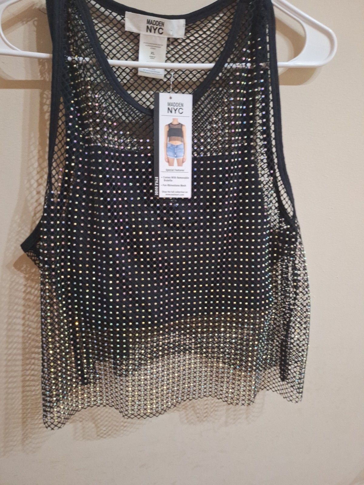 Madden NYC Rhinestone Mesh Tank Top Juniors Size Junior XL Sheer Party Club