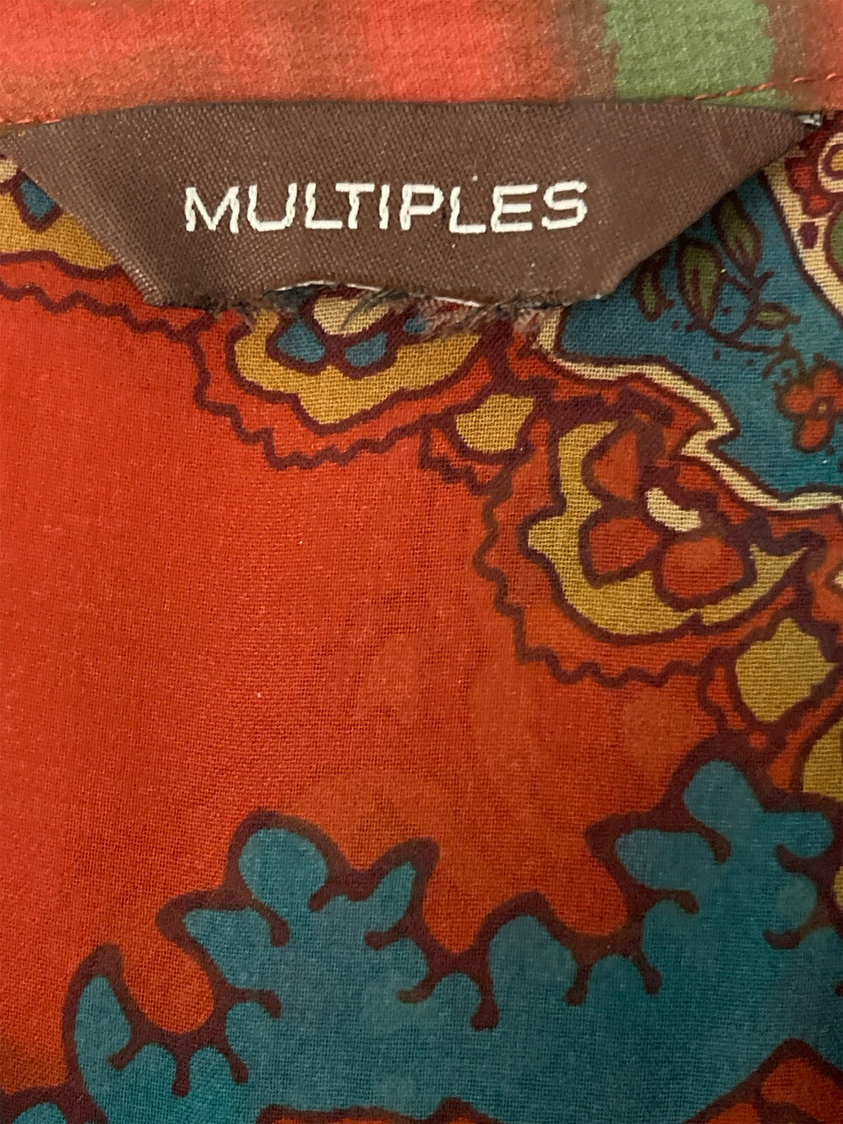 Multiples Plus Sz Top Semi-Sheer Paisley Henley Neck Sequins Long Sleeves Tunic