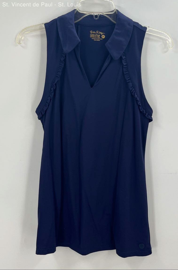Lilly Pulitzer Womens Martina Ruffle Tank Top Navy Blue Luxletic Sleeveless M