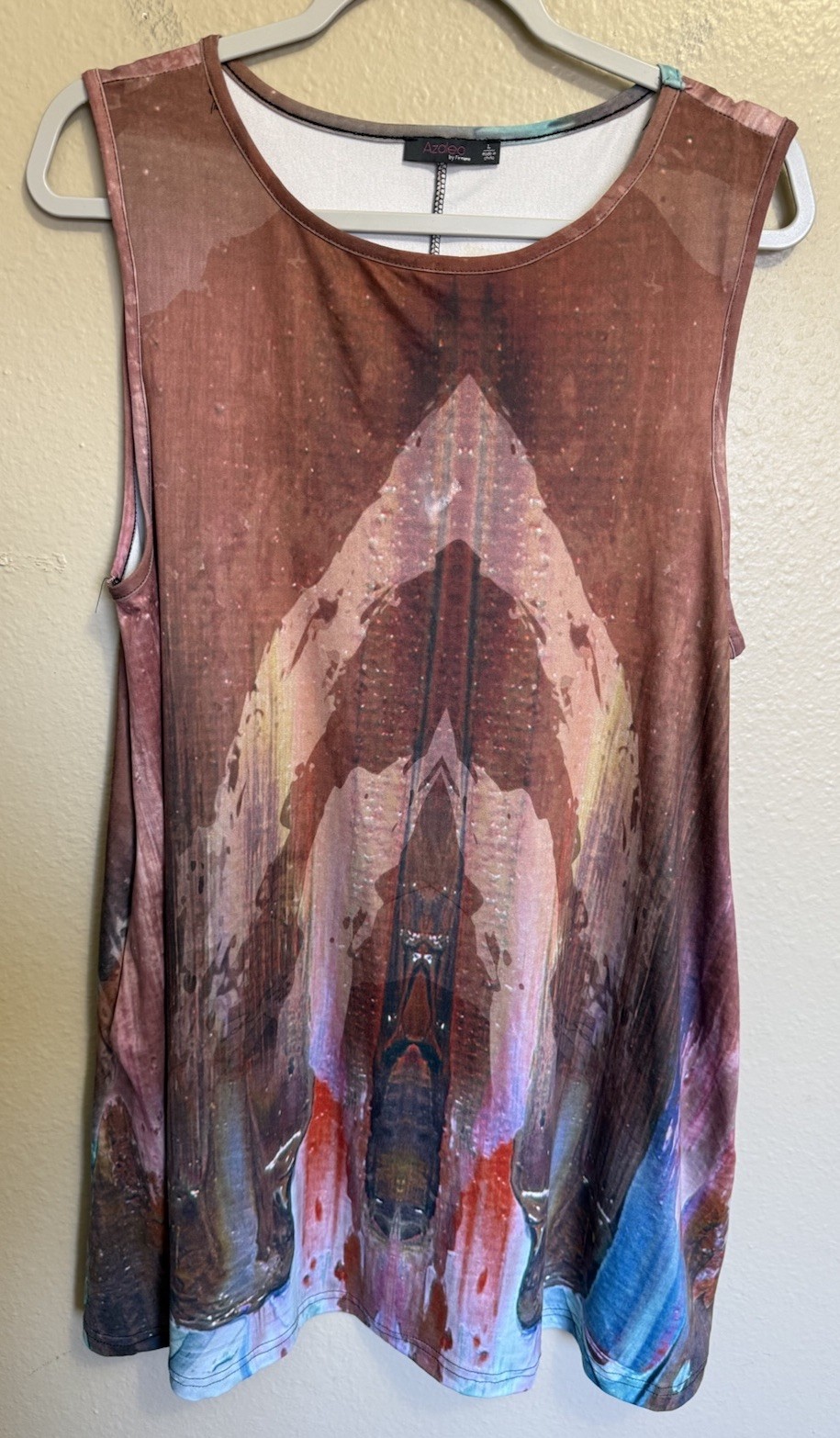 Azalea by Firmiana Top Tunic Tank Multi Color Abstract Boho Art Stretch Large