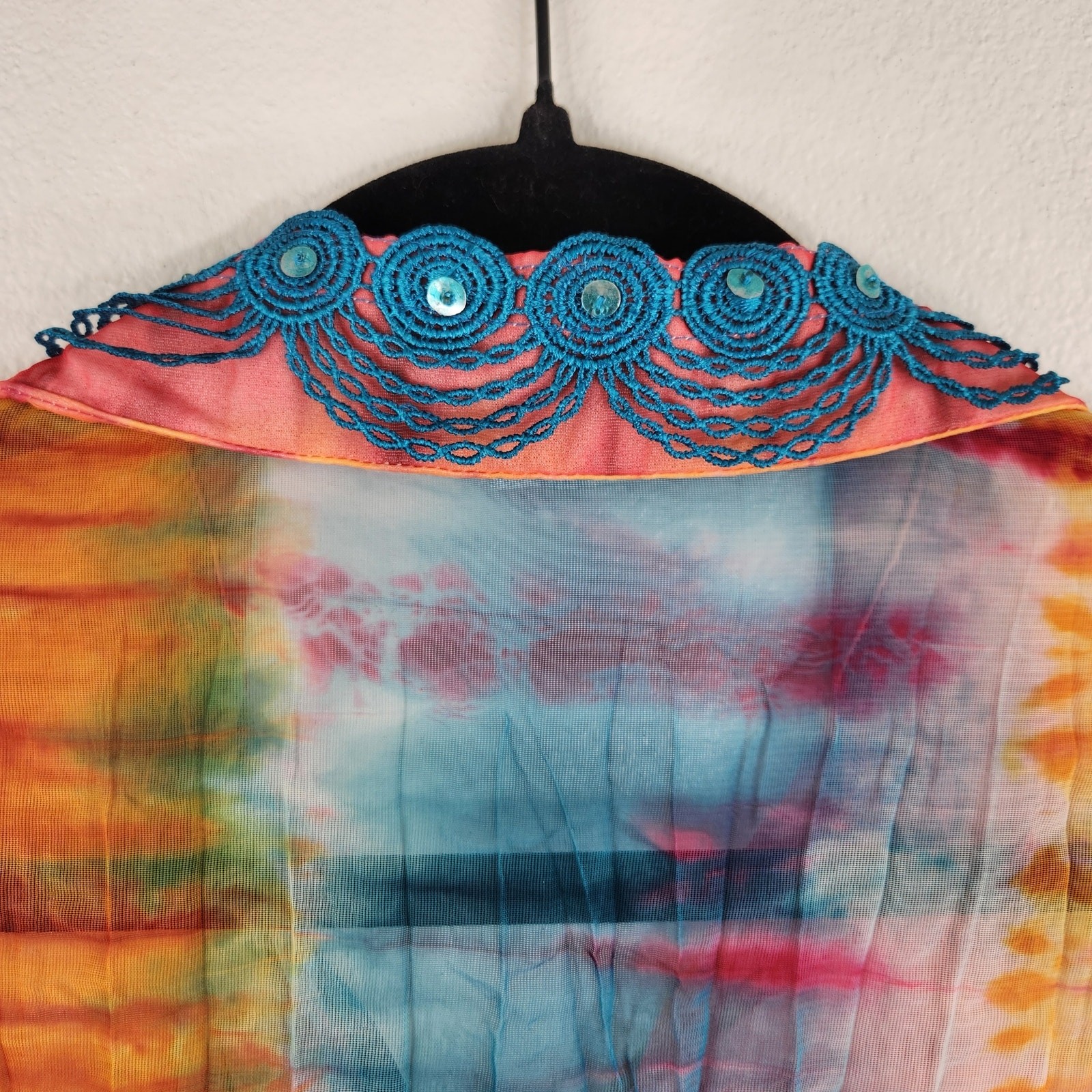 VTG Love Amour Tie Dye Sheer Button Down Blouse Art to Wear Women’s Large