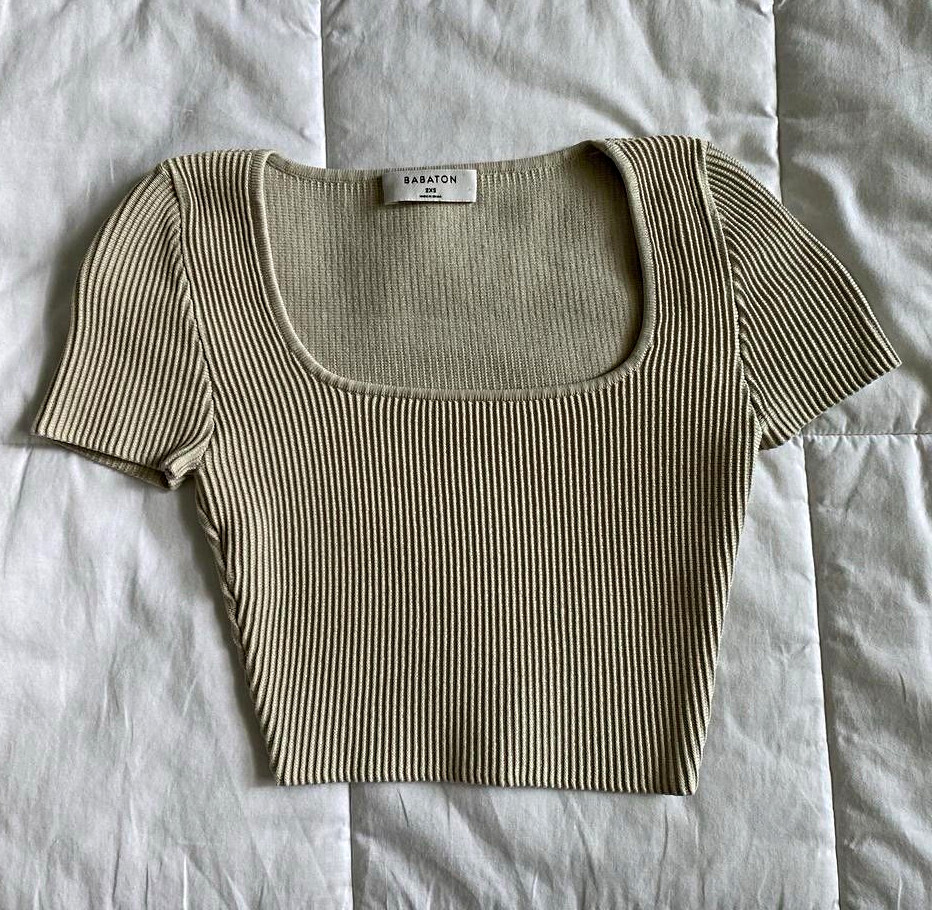 Aritzia Babaton Sculpt Knit Squareneck Crop Top Matte Pearl Cream size XXS