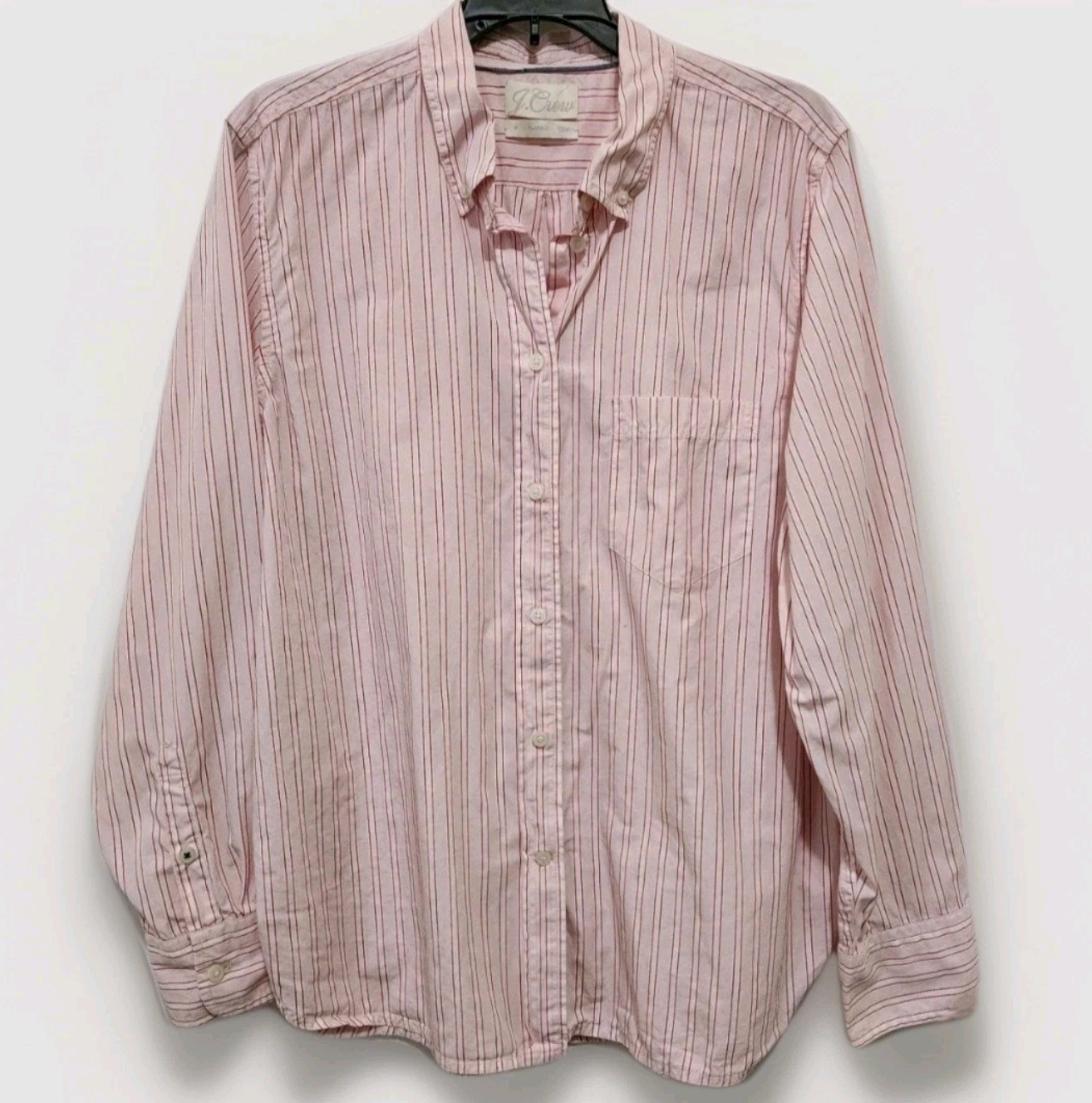 J Crew Women’s 14 Classic Poplin Pink Striped Button Up Shirt Longsleeve BG290