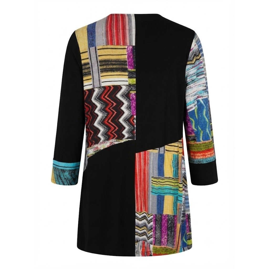 Parsley & Sage Womens XL Black Patchwork Print V-Neck 3/4 Sleeve Tunic Top – IW