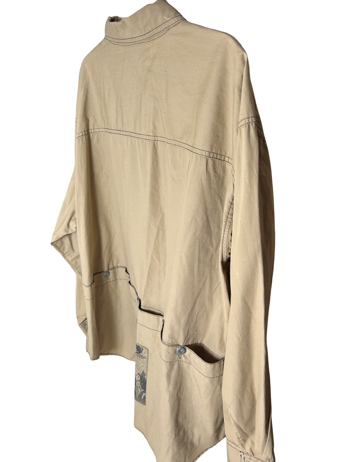 Gitano Graphic Army Print Button Up Shirt Jacket Sz XL Khaki Deconstructed READ