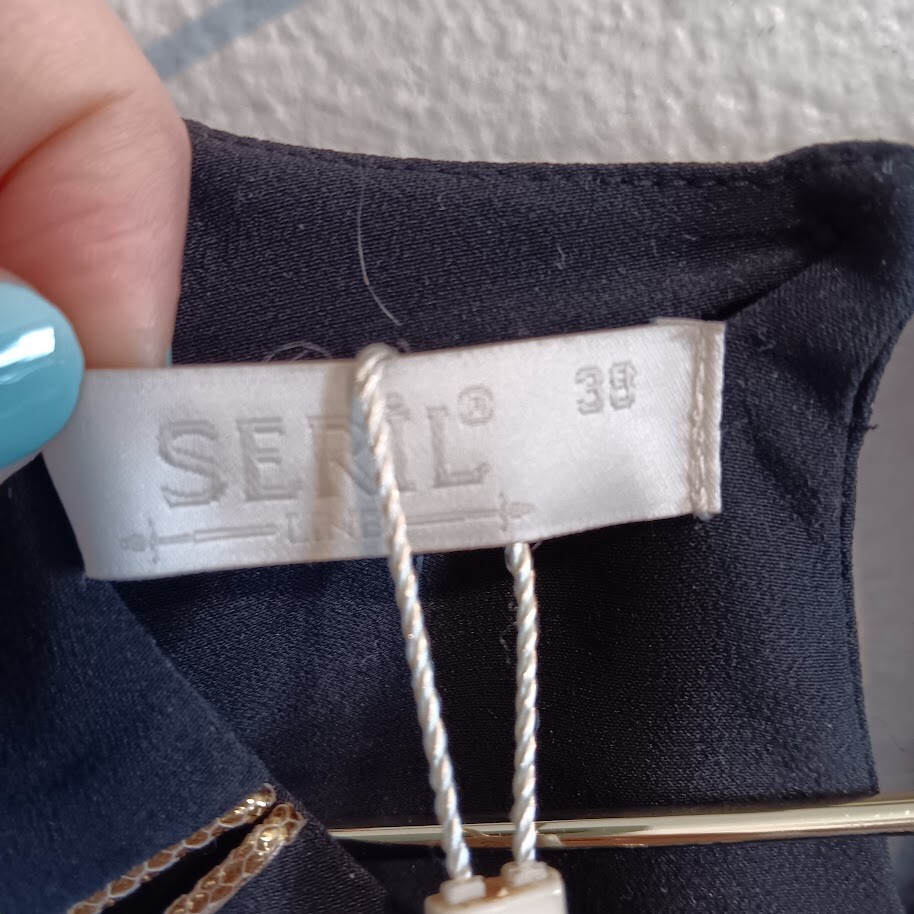 Seril Line Women’s Size 38 Small Long Sleeve Black Blouse Side Zip Turkey Gold