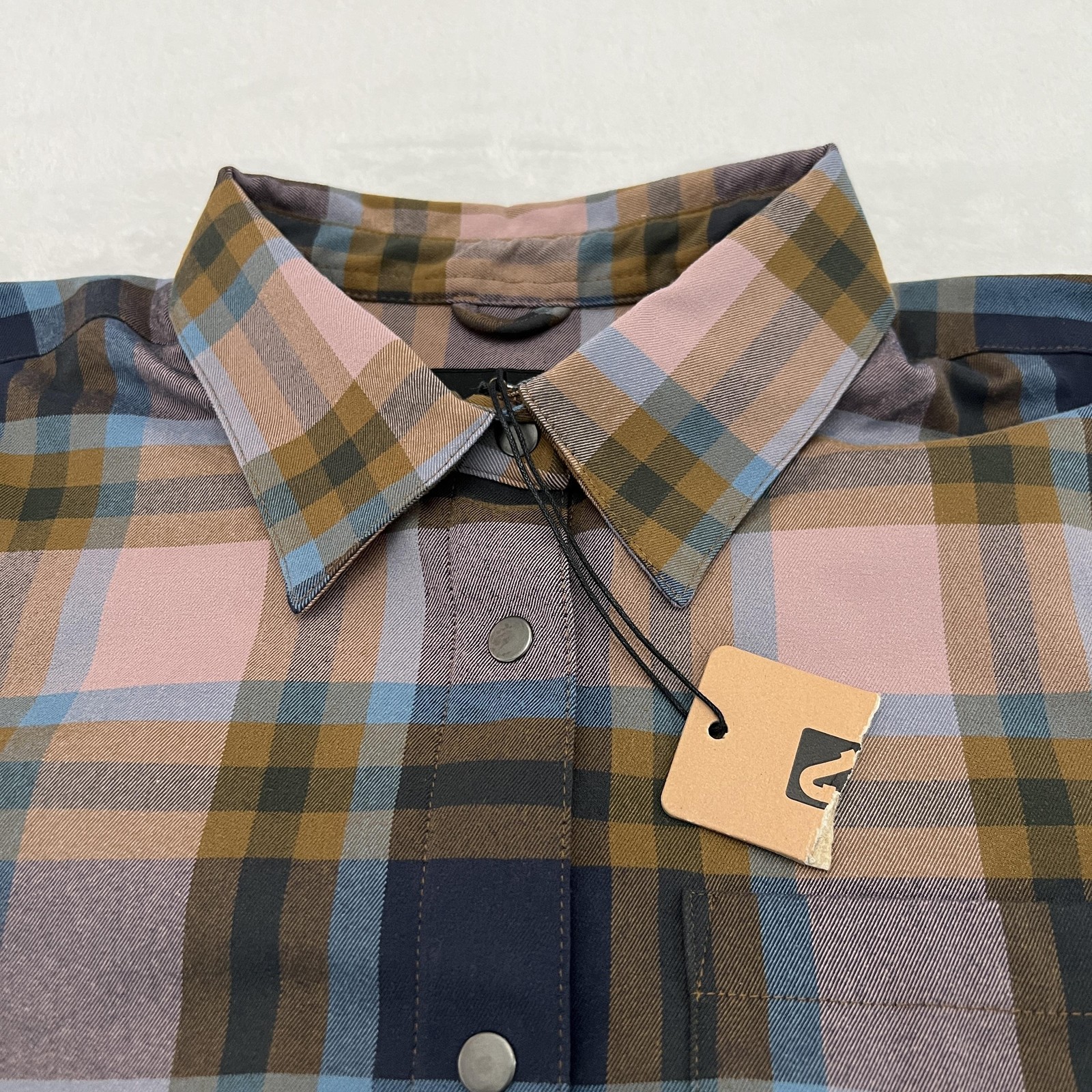 Flylow Brigitte Tech Flannel Shirt Womens Large RyePlaid Snap Button Up
