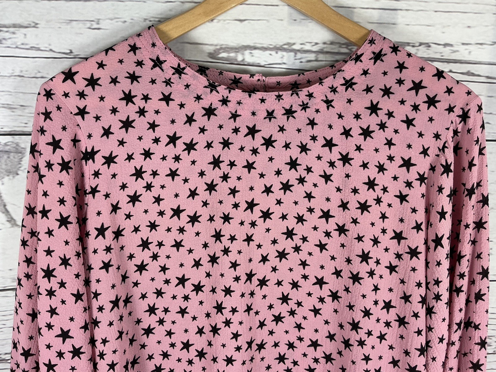 Marks & Spencer Top Size 18 Pink with Black Star Print Round Neck Long Sleeves