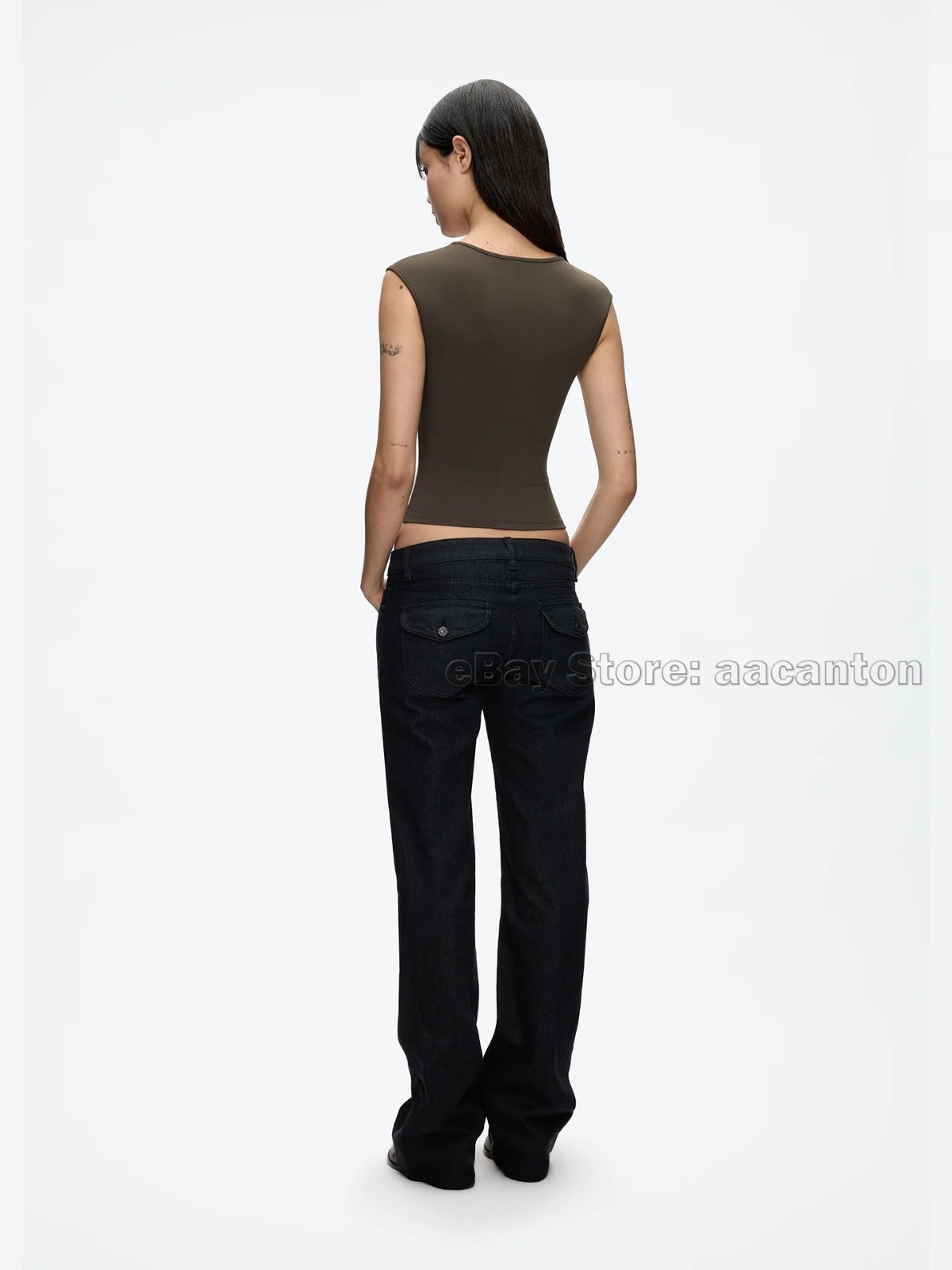 Tank Air Women Large U-neck T-shirts Tight Fit Fixed Dye High Stretch Short Top