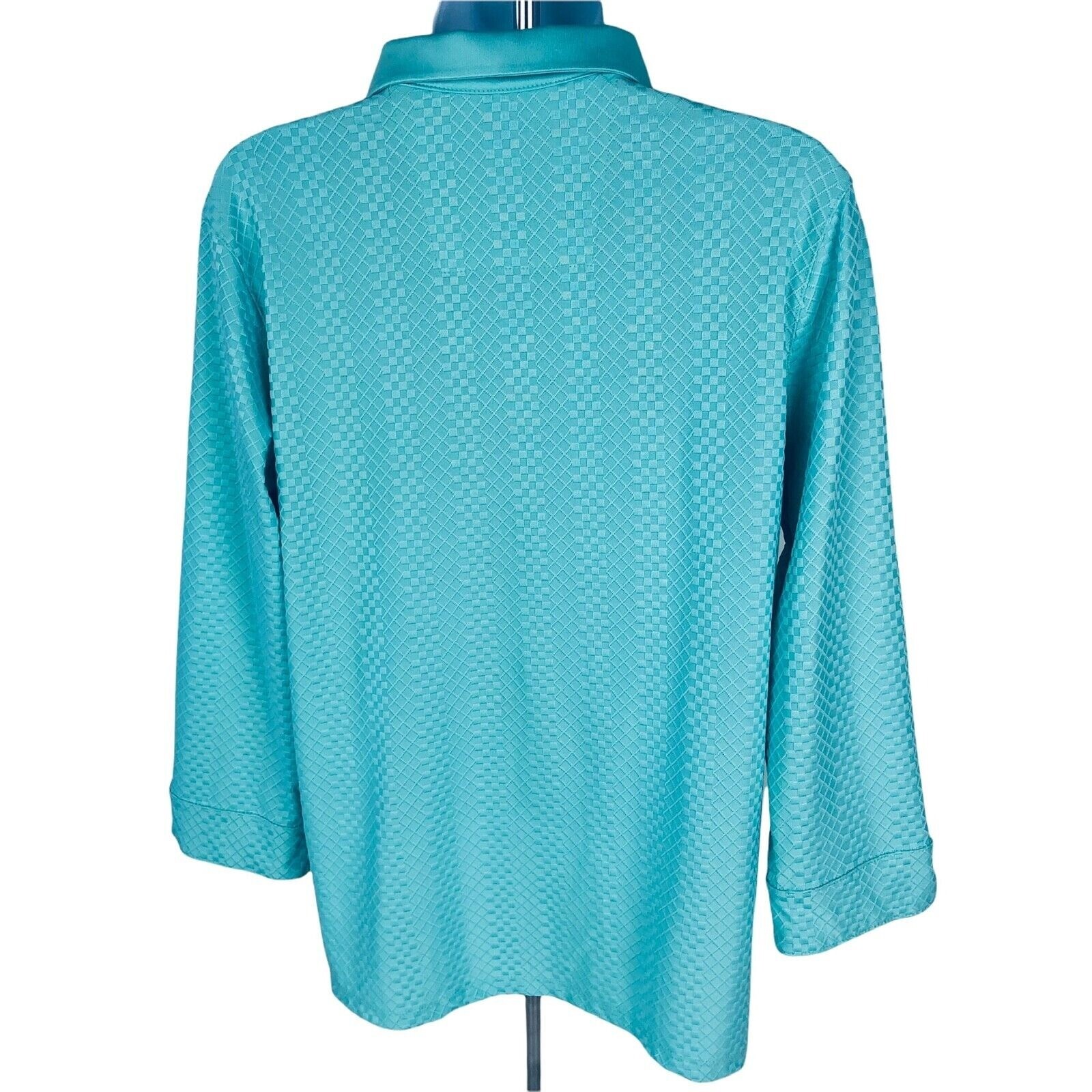 Lopez Top Women Size L Sea Green DeLux Dri 5 Buttons Below Collar 3/4 Sleeves