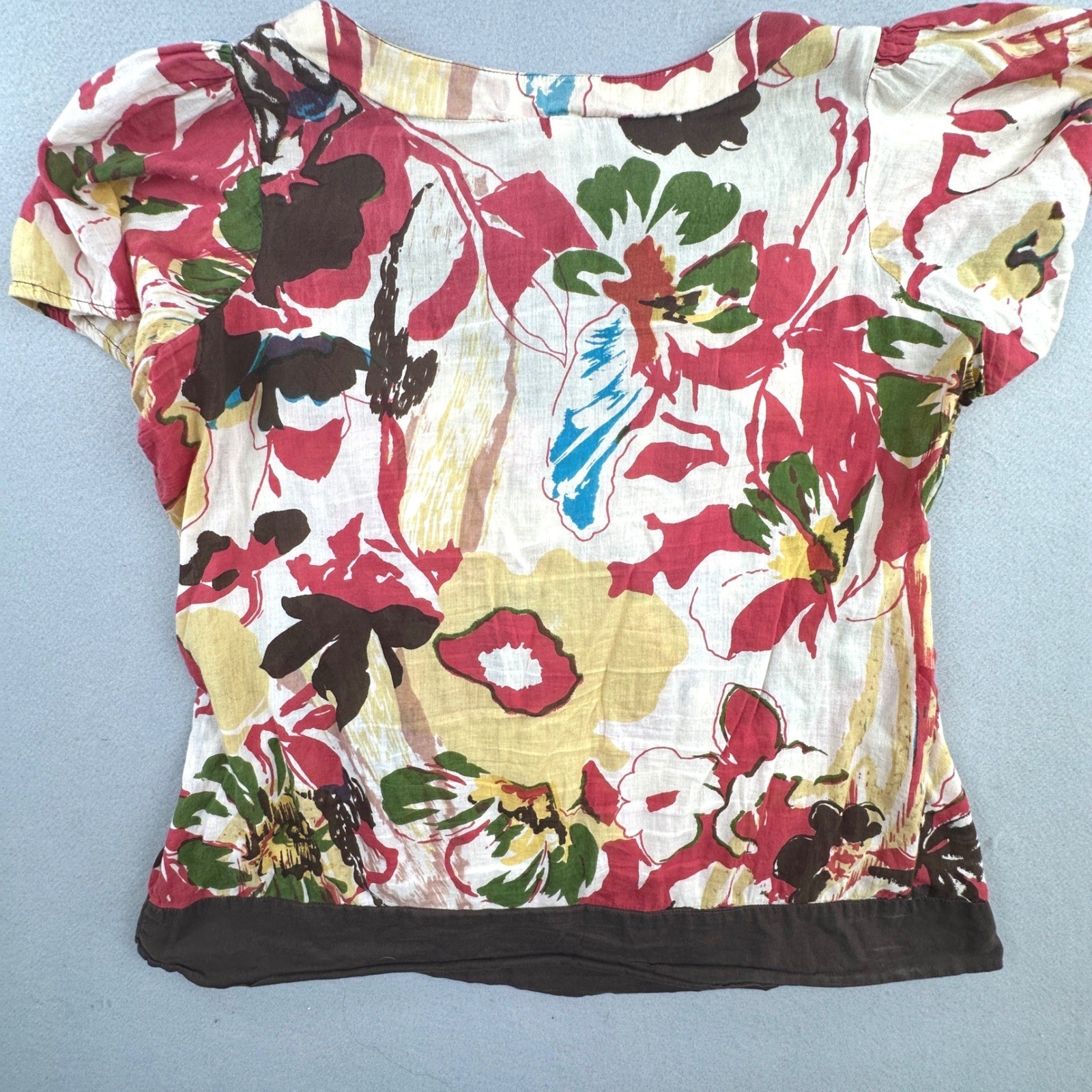 LA Blues Floral Crochet V-Neck Top Womens 14/16W Multicolor Cotton Boho Blouse