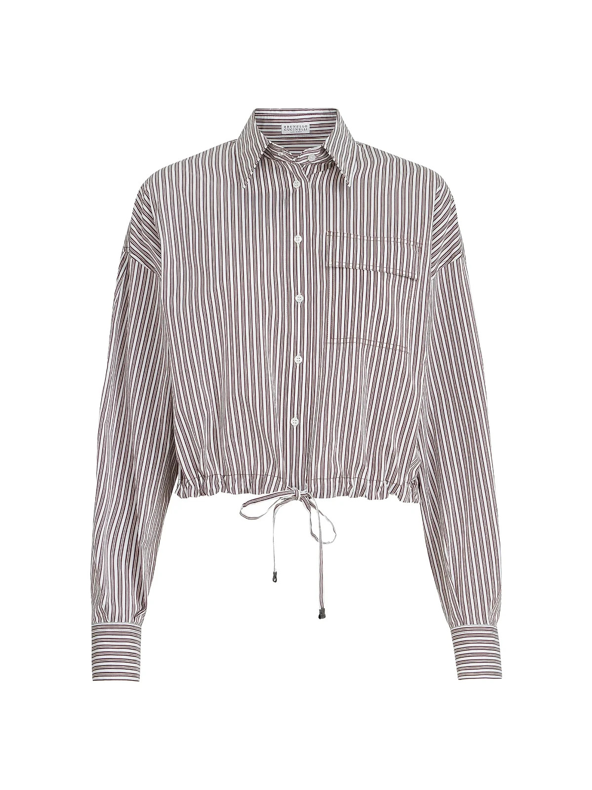 Brunello Cucinelli Striped Silk Cotton Crop Blouse Shirt S White Bordeaux NWT