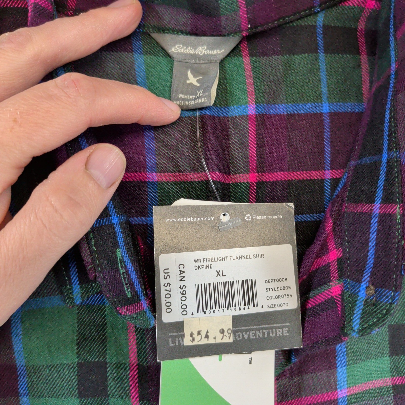 Eddie Bauer Firelight Flannel Shirt XL Dark Pine Purple Green Plaid Tencel NEW
