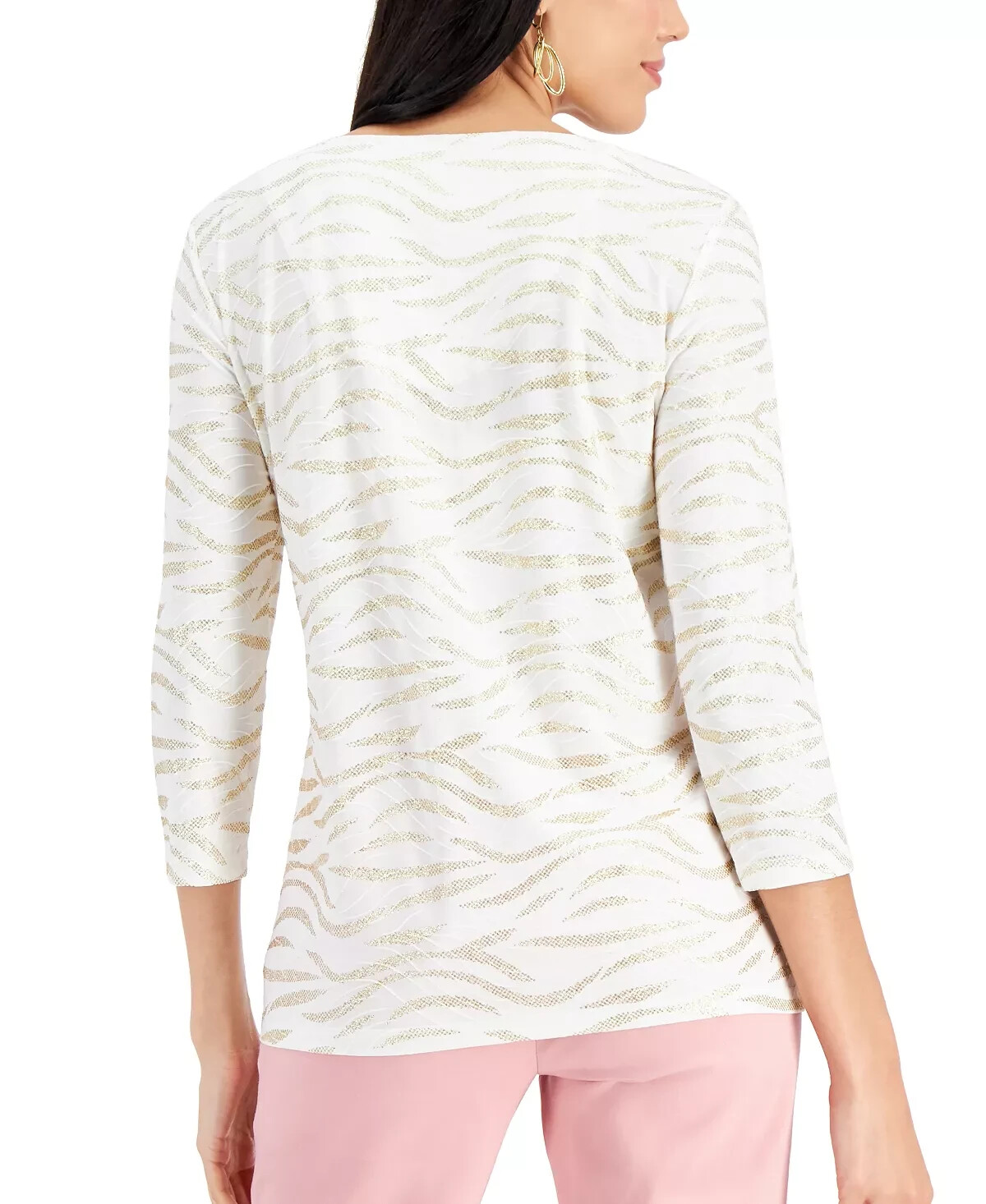 JM Collection White 3/4-Sleeve Jacquard Top Size XL NWT X-Large Tee