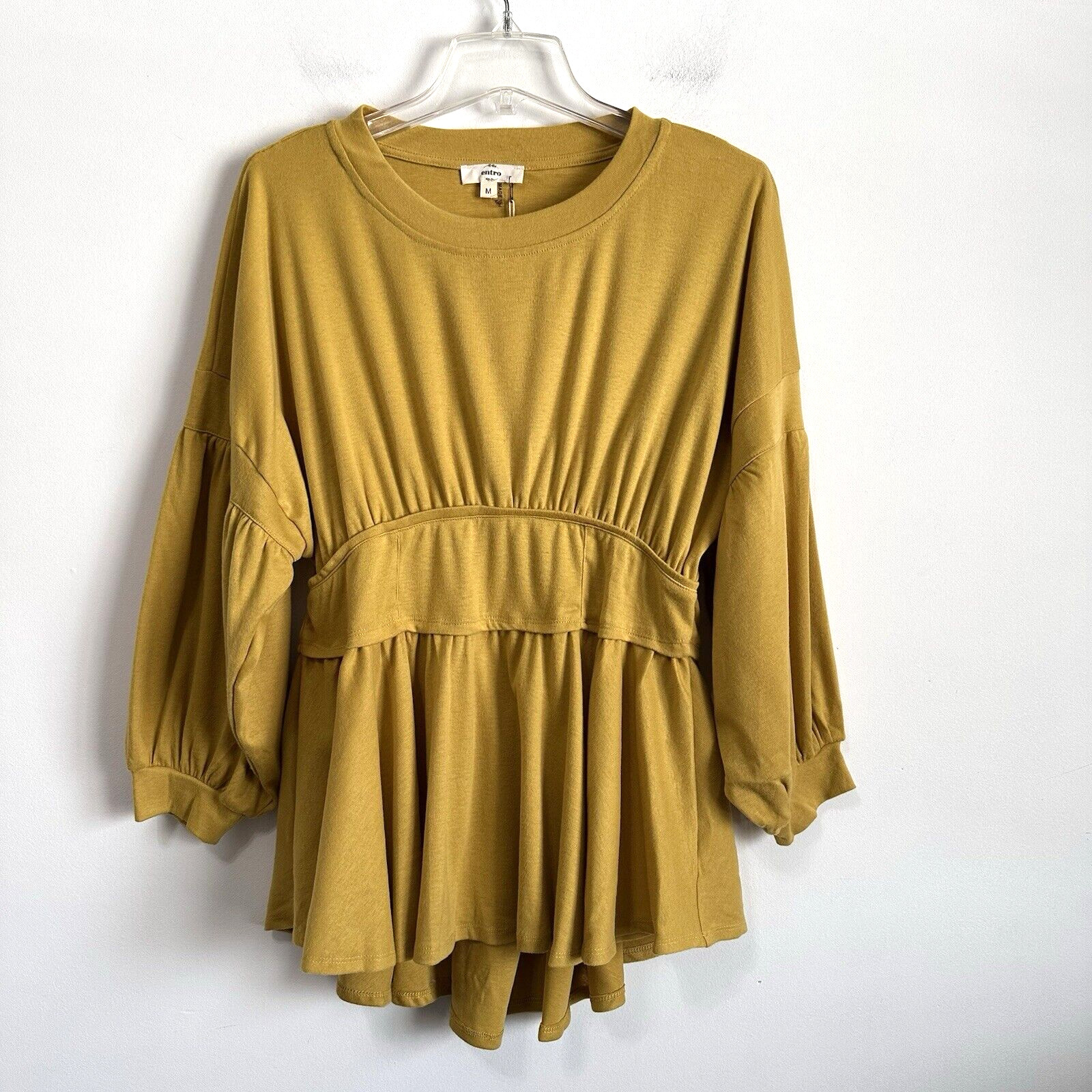 Entro Sweatshirt Top M Mustard Yellow Pullover Balloon Sleeve Trendy Boho NEW