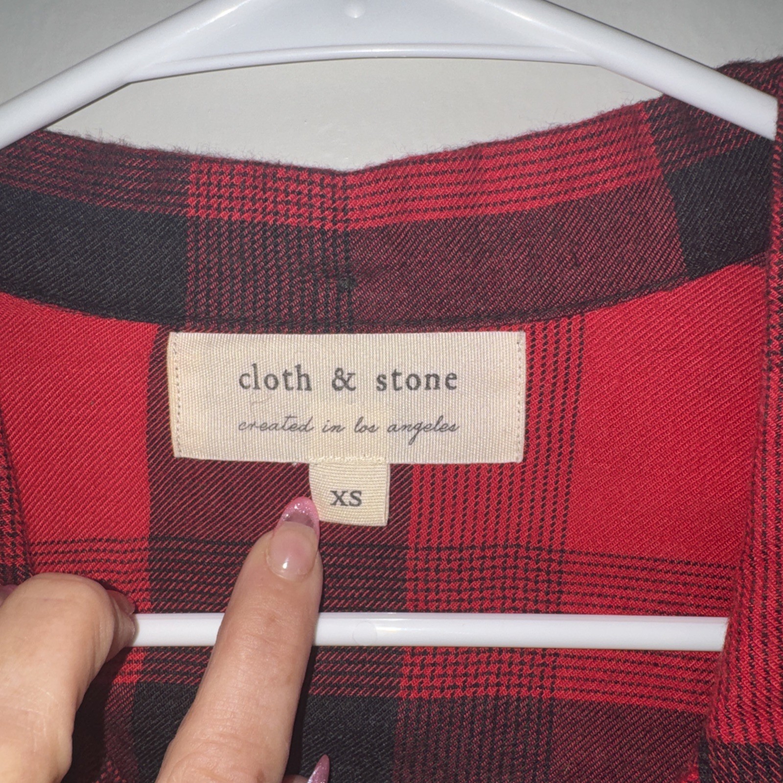 Cloth & Stone Buffalo Plaid Shirt Red Black Button Down Raw Hem XS