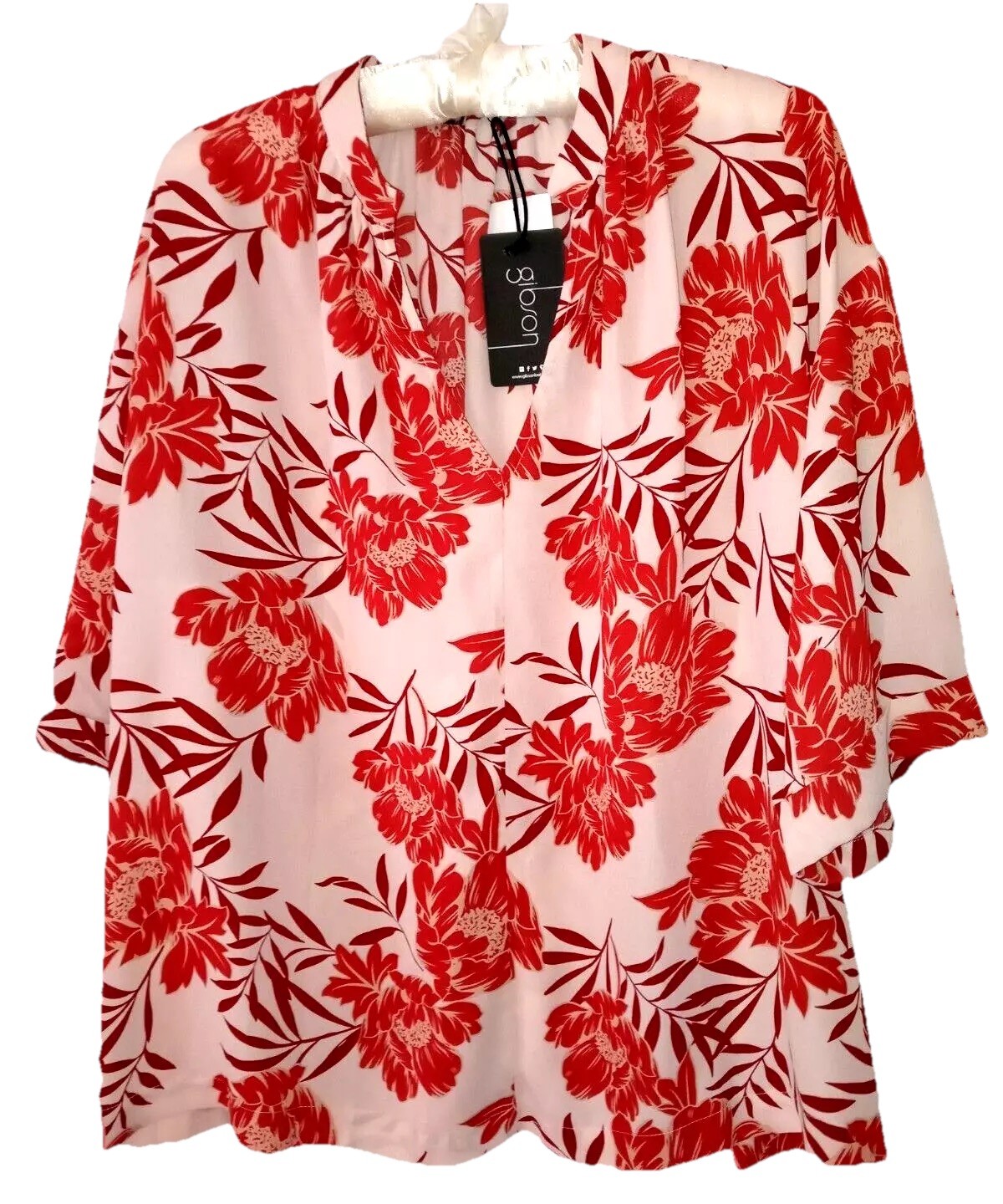 Gibson Top XL New Floral Silky Nordstrom Popover Shirt Blouse Extra Large NWT